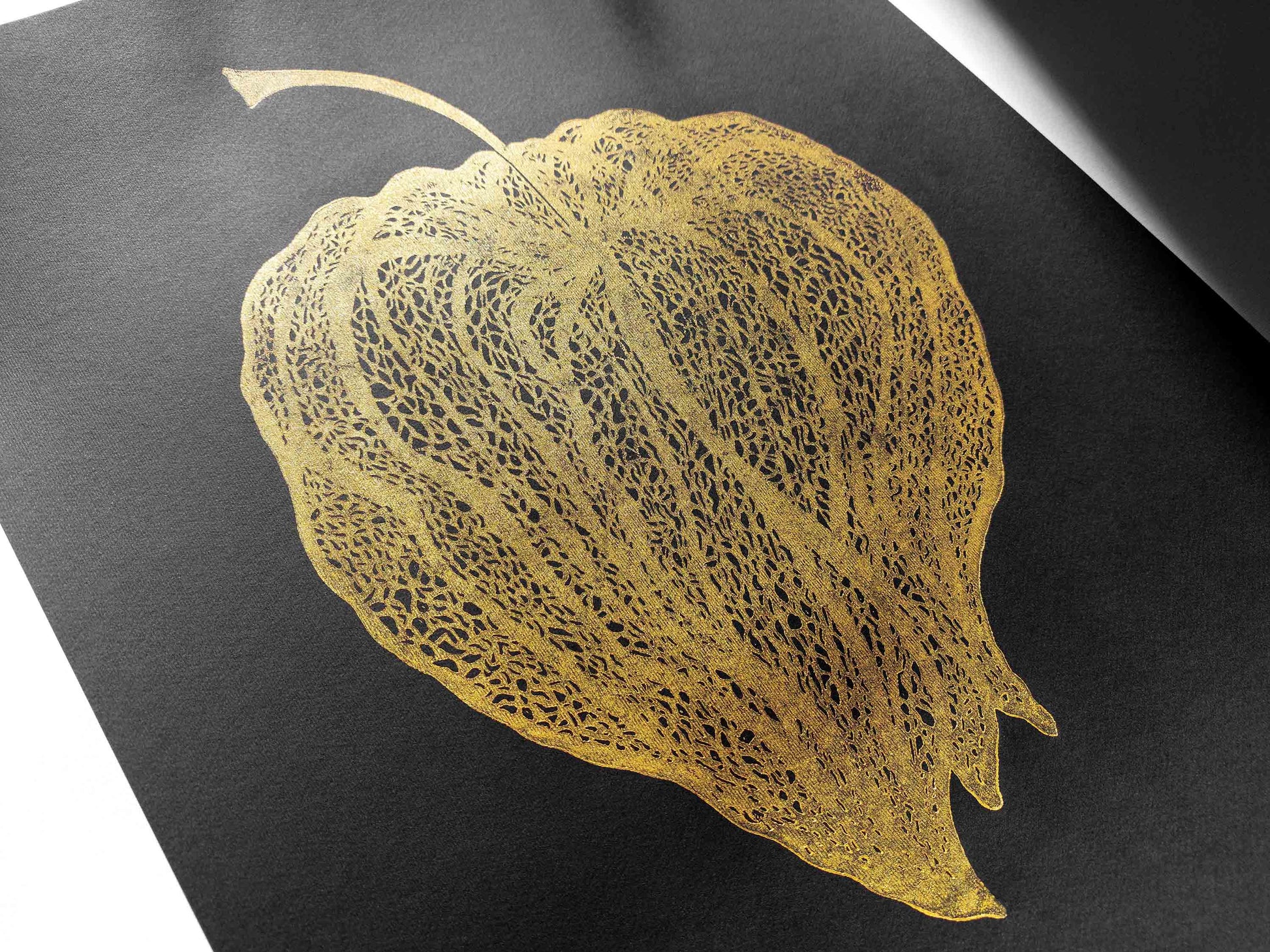 Black and gold Physalis plant Linocut print for New home gift UNFRAMED for living room or bedroom 20x16 in floral wall art Original artwork Classical art