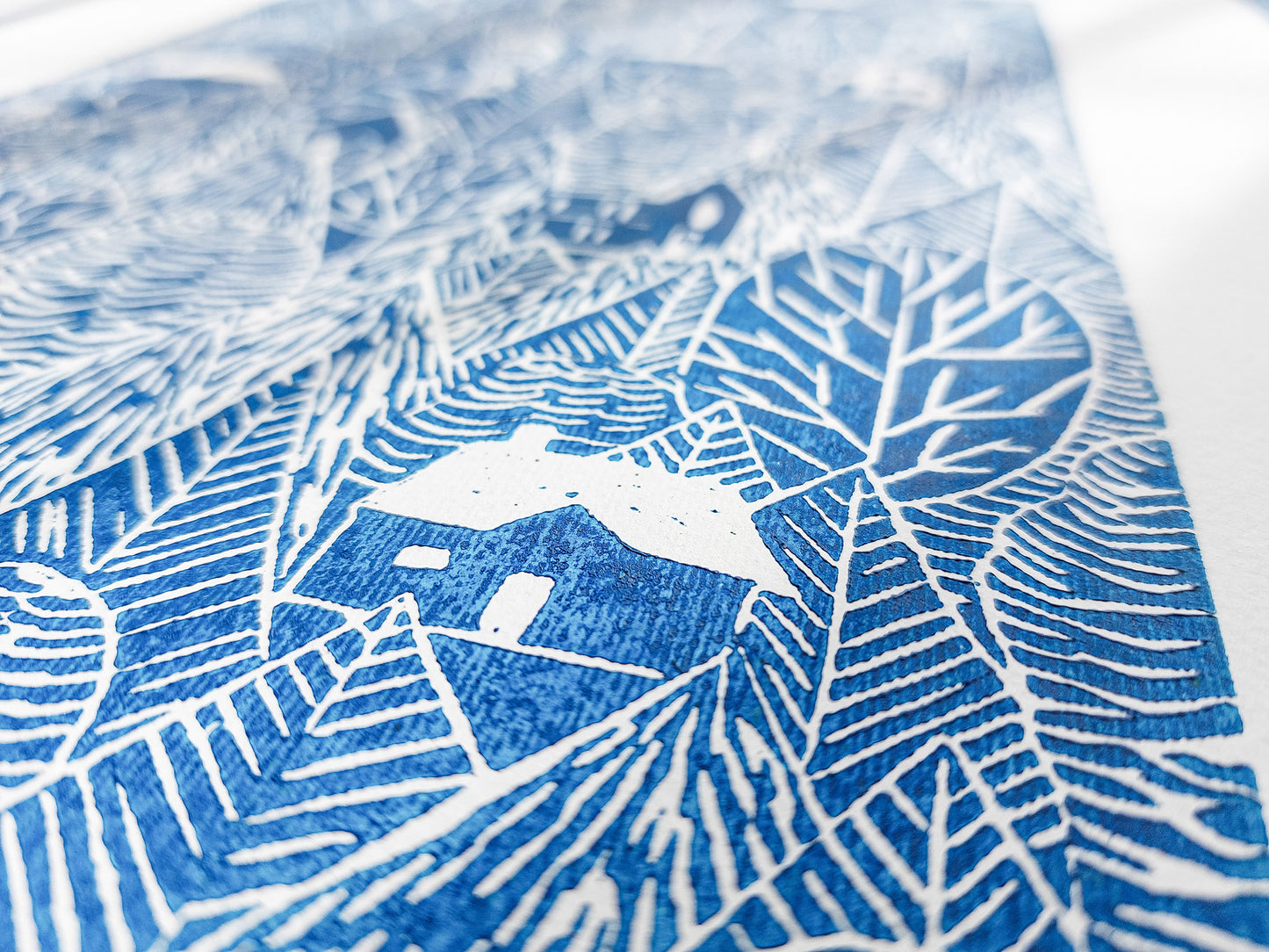 Holiday winter wall art Linocut print Blue forest with houses Original artwork 12x16 Bedroom decor for New home gift UNFRAMED, Linogravure, Kids wall art, Living room wall art, Farmhouse wall decor, Village wall art, New home gift, handmade relief print