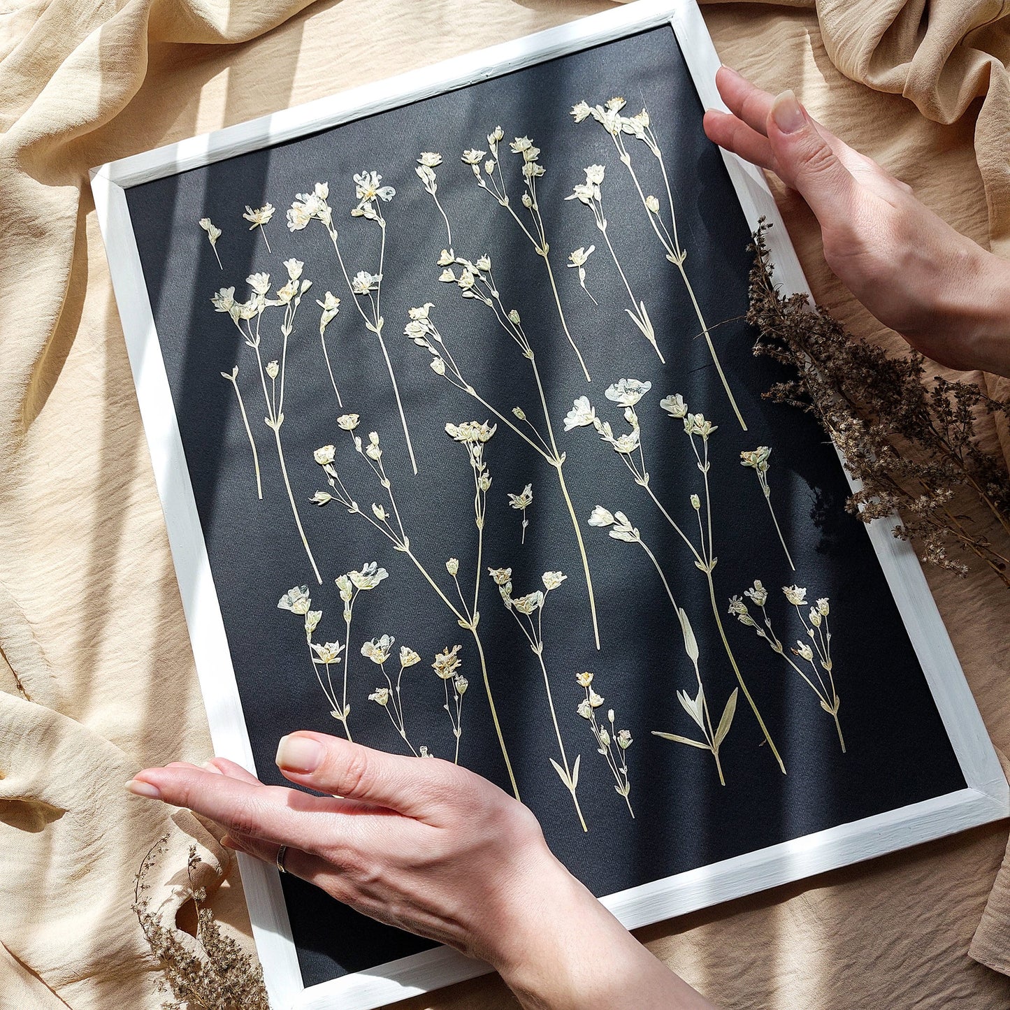 Black paper Dried wildflowers Original artwork Cottagecore wall decor UNFRAMED wall hanging, unique wall art, trendy wall art, thank you gift boss, teacher appreciation gift, Spring wall art, sister in law gift, shelf decor, self gift, rustic wall art, retirement gift, realtor closing gift, pressed plants art, pressed leaves art, Pressed flower art, Plant print, plant lover gift, original artwork, one of a kind, nurse gift, niece gift from aunt, new mom gift, new job gift, New home gift, new grandma gift