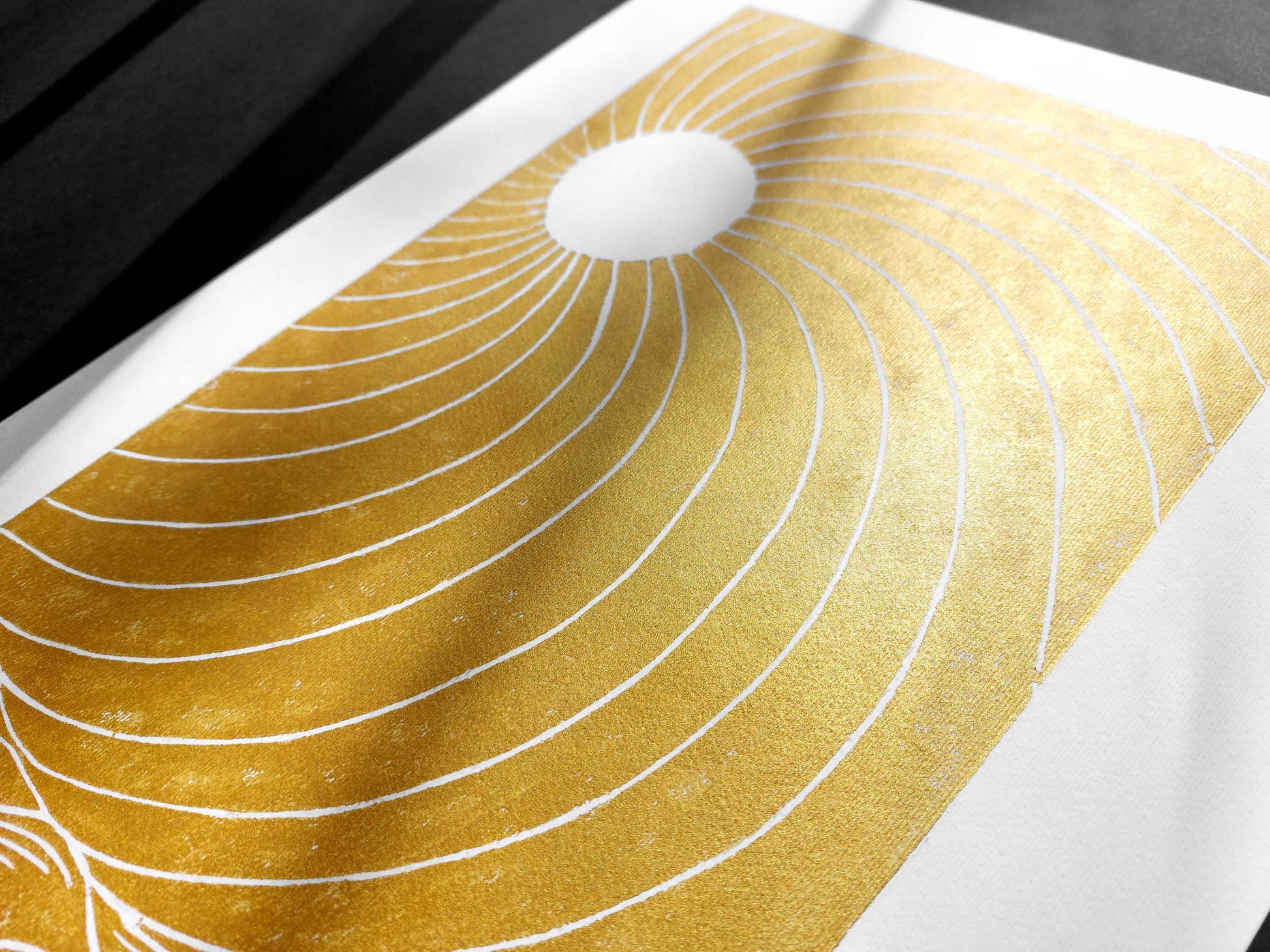 Gold japanese sun and waves Linocut print for New home gift UNFRAMED Housewarming gift New home gift Living room bedroom decor 16x12 Original artwork Classical wall decor