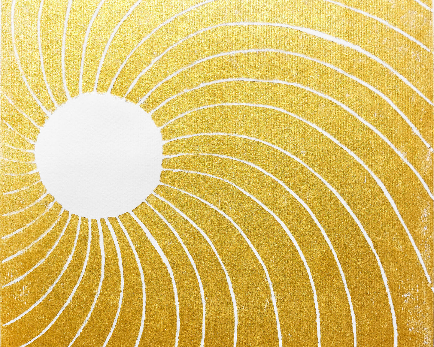 Details relief Gold japanese sun and waves Linocut print / lino print / linogravure