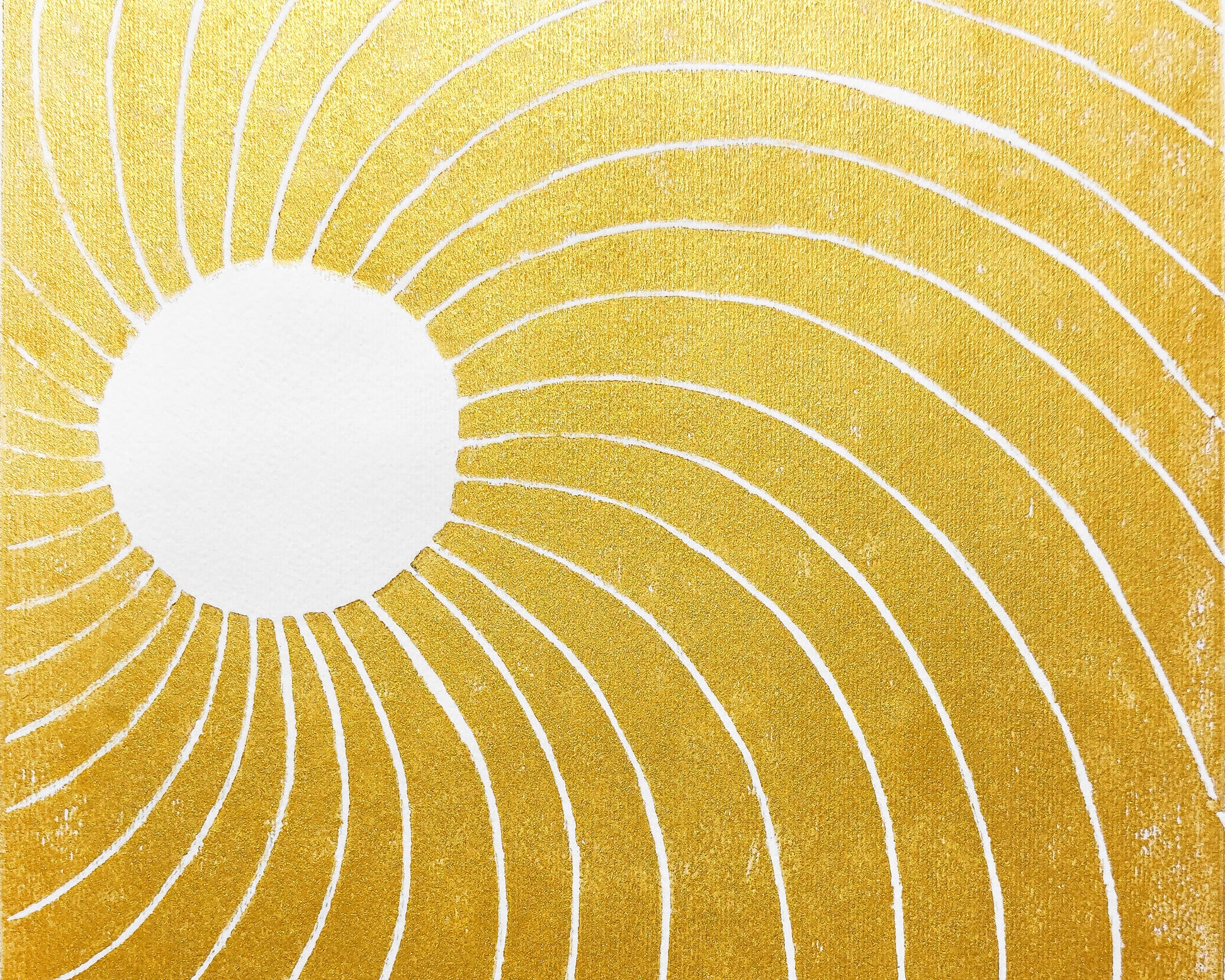 Details relief Gold japanese sun and waves Linocut print / lino print / linogravure