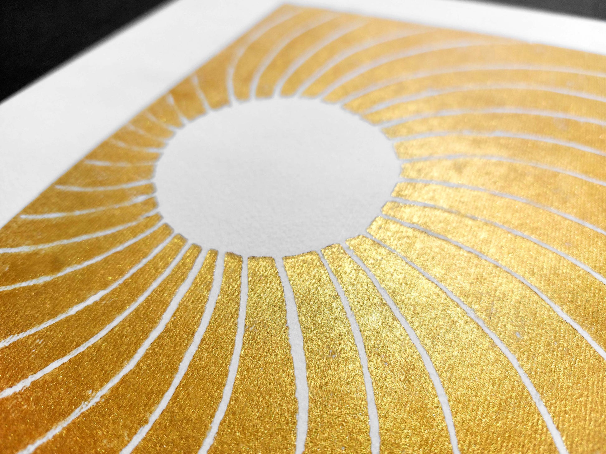 Details relief Gold japanese sun and waves Linocut print / lino print / linogravure