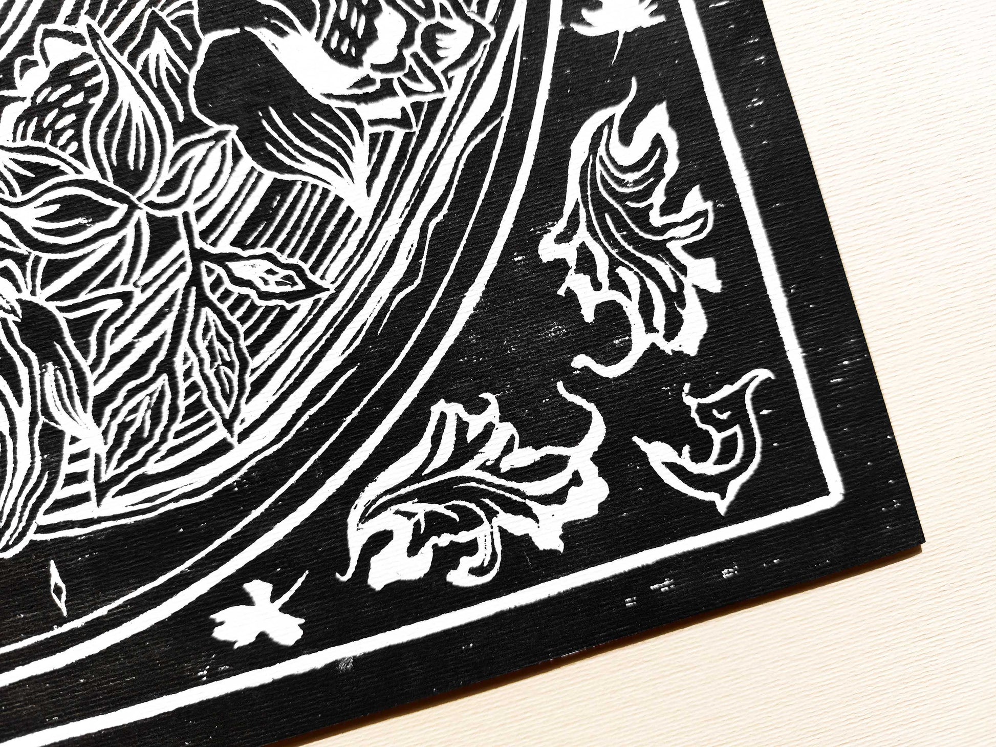 Black and beige Her and him skull Linocut print / printmaking / lino print / linogravure