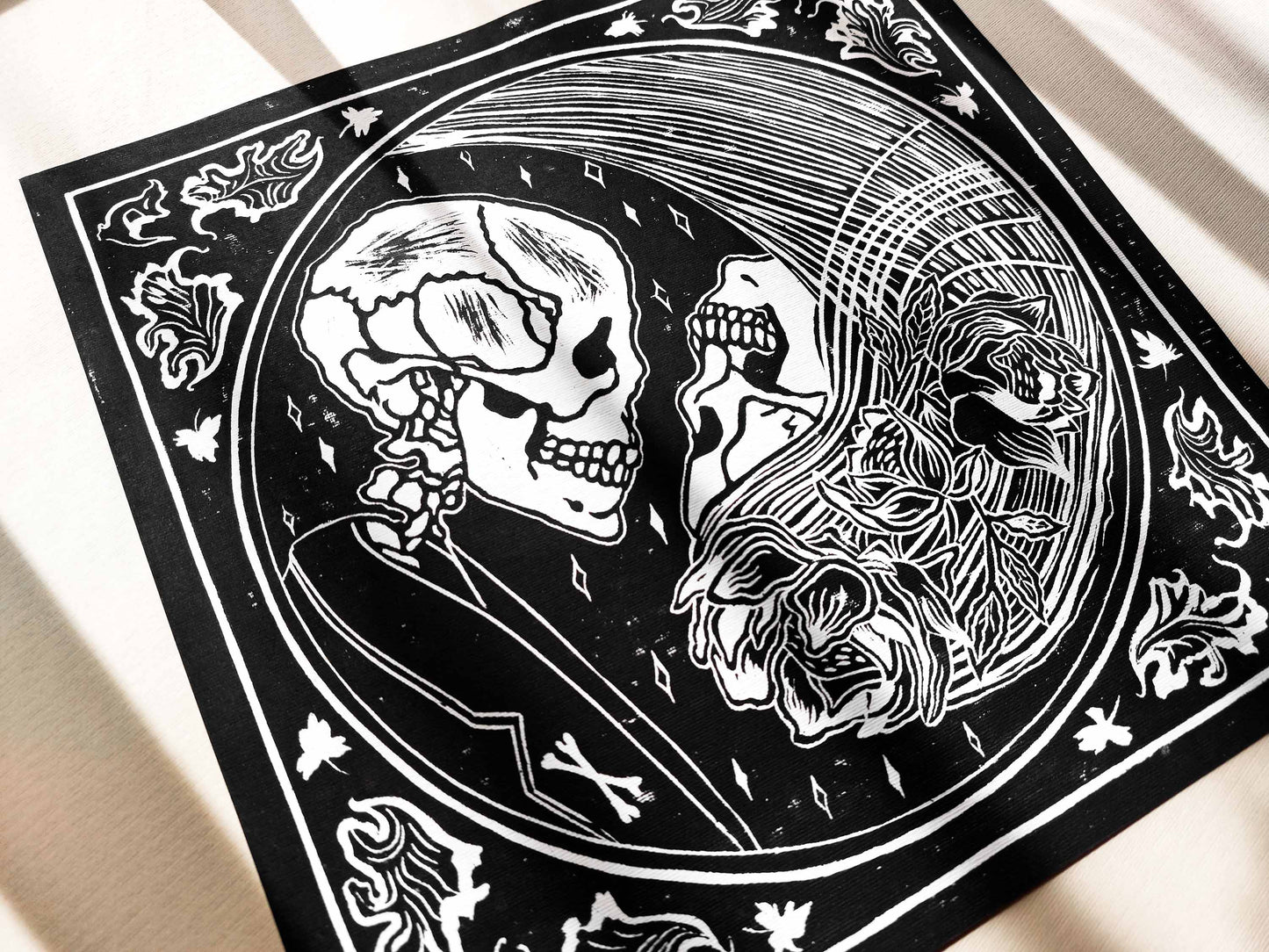 Yin yang eternal love Her and him skull Linocut print for Gothic lover gift UNFRAMED Housewarming gift New home gift Living room or bedroom decor 16x12 Reptile Original artwork Classical wall decor