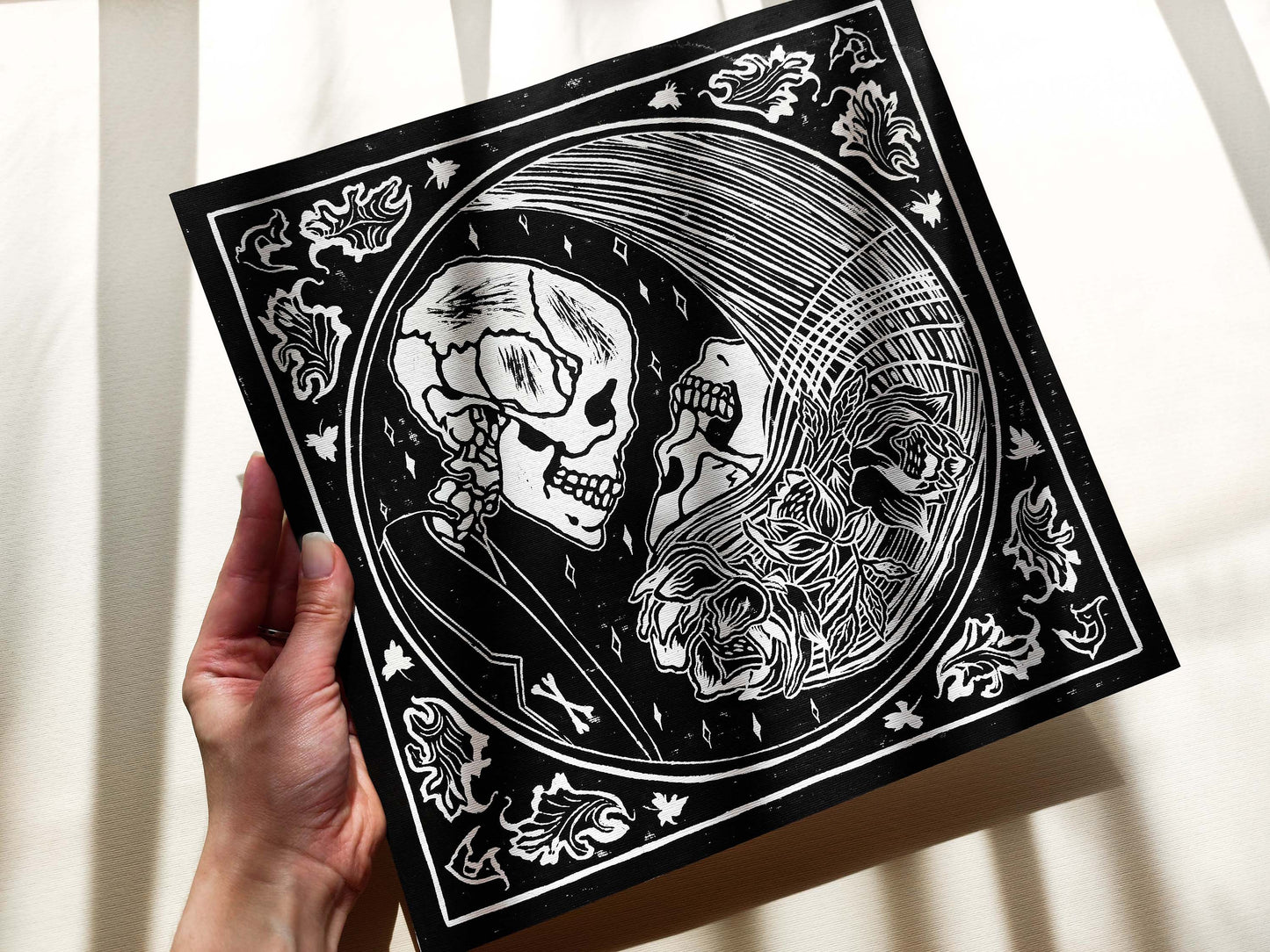Yin yang eternal love Her and him skull Linocut print for Gothic lover gift UNFRAMED Housewarming gift New home gift Living room or bedroom decor 16x12 Reptile Original artwork Classical wall decor