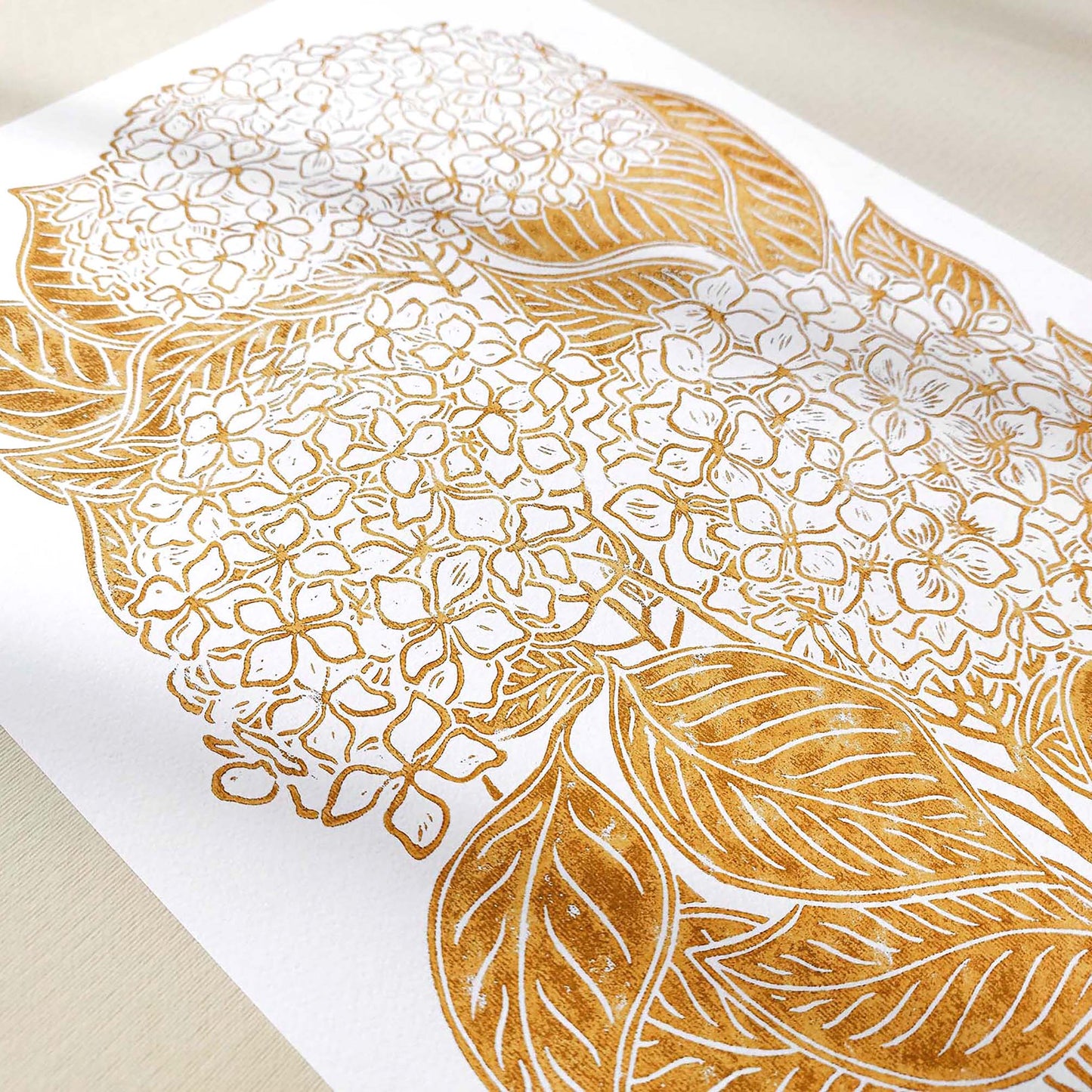 Ochre hydrangea flowers Linocut print Wall hanging art decor Housewarming gift, hostess gift, home gift unique, heirloom gift, handmade gift for women, handmade gift for the home, grandmother gift, grandma gift, going away gift for coworker, godparent gift, godmother gift, girlfriend gift, gift for the home, gift for best friend female