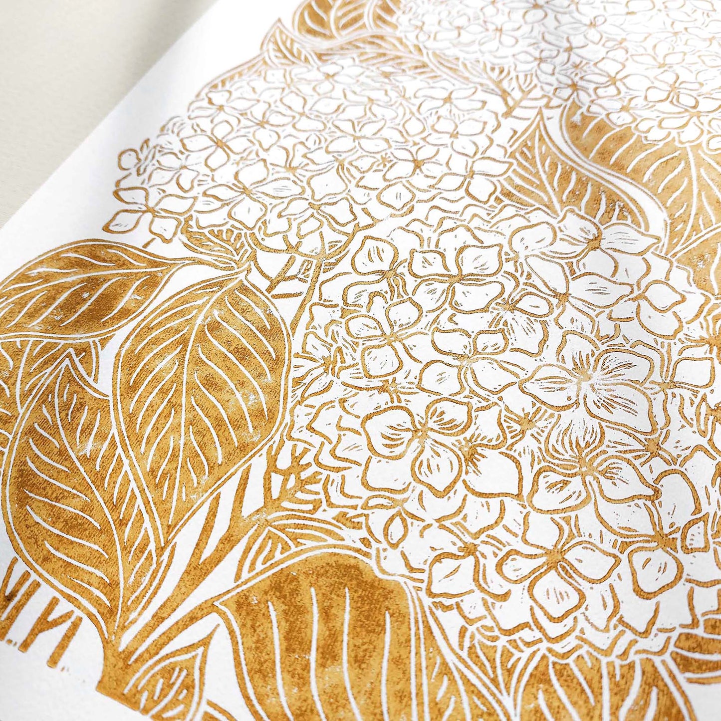 Ochre hydrangea flowers Linocut print Wall hanging art decor lino print, linogravure. printmaking, relief print, block print, wall hanging, unique wall art, trendy wall art, thank you gift boss, teacher appreciation gift, Summer wall art, Spring wall art, sister in law gift, shelf decor, self gift, rustic wall art, retirement gift, realtor closing gift, Plant print, plant lover gift, original artwork, one of a kind, nurse gift, niece gift from aunt, new mom gift, new job gift, New home gift, new grandma gif