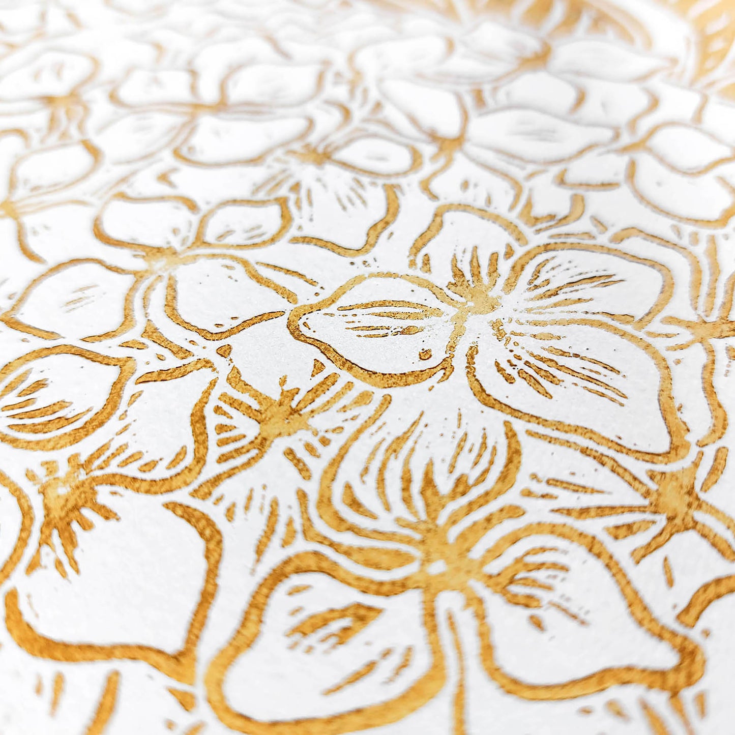 Ochre hydrangea flowers Linocut print Wall hanging art decor