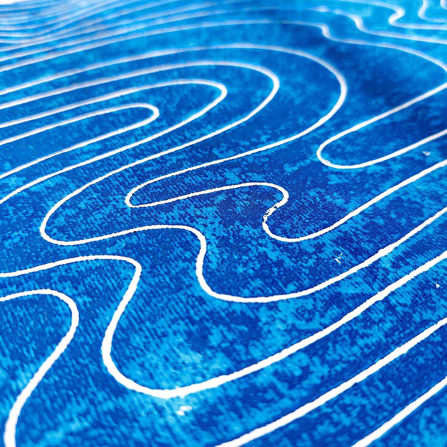 Abstract blue japanese water Linocut print Wall hanging art decor wall hanging