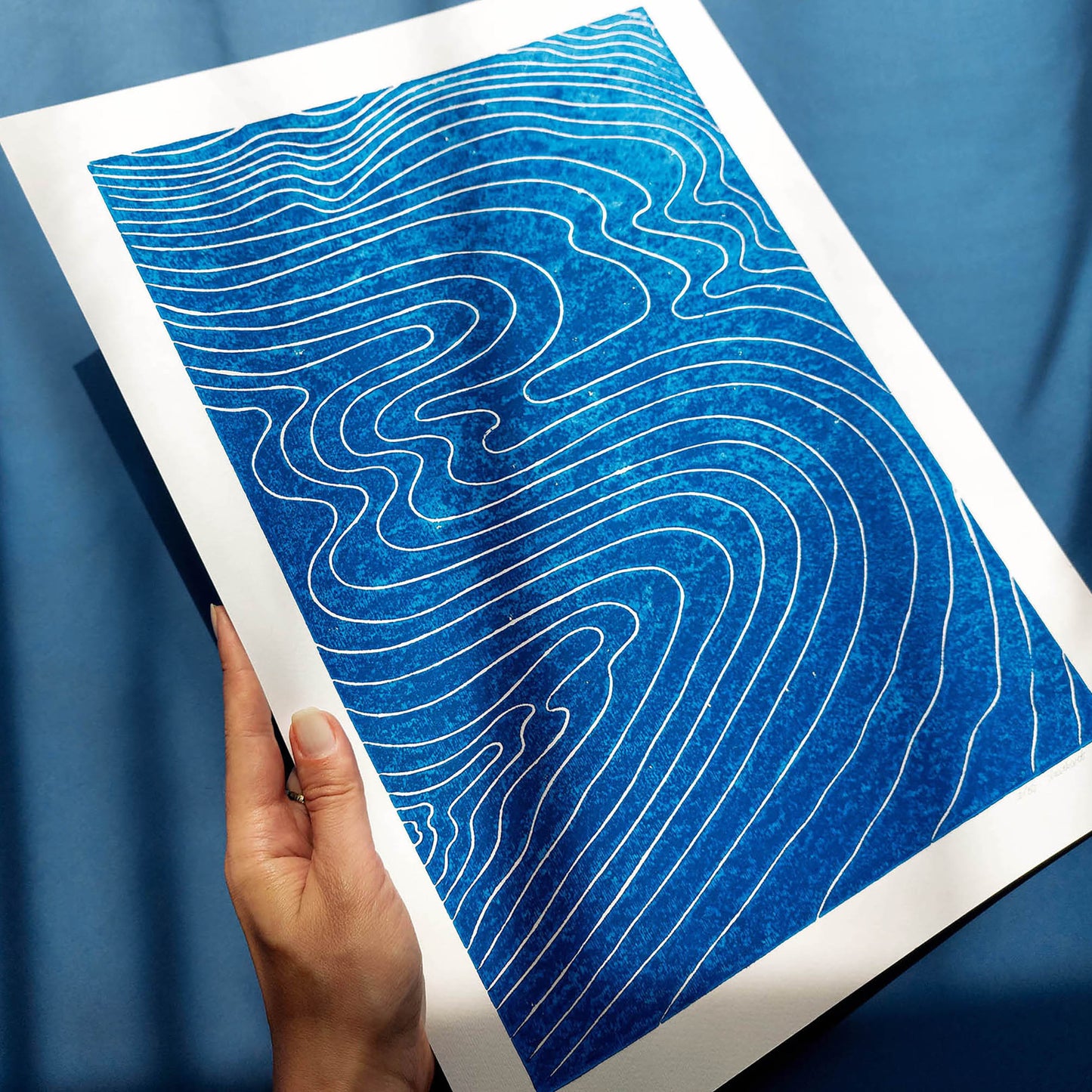 Abstract blue japanese water Linocut print Wall hanging art decor wall hanging easter gift, dorm room decor, diy gift, Dining Room Decor, daughter in law gift, Bedroom wall art, aunt gift, Aesthetic wall art, office wall decor, contemporary art, relief textured, minimalist wall art, large wall art, moody wall art, bathroom prints, home office decor, abstract wall art, geometric forms, large wall art, japanese wall art, bathroom print