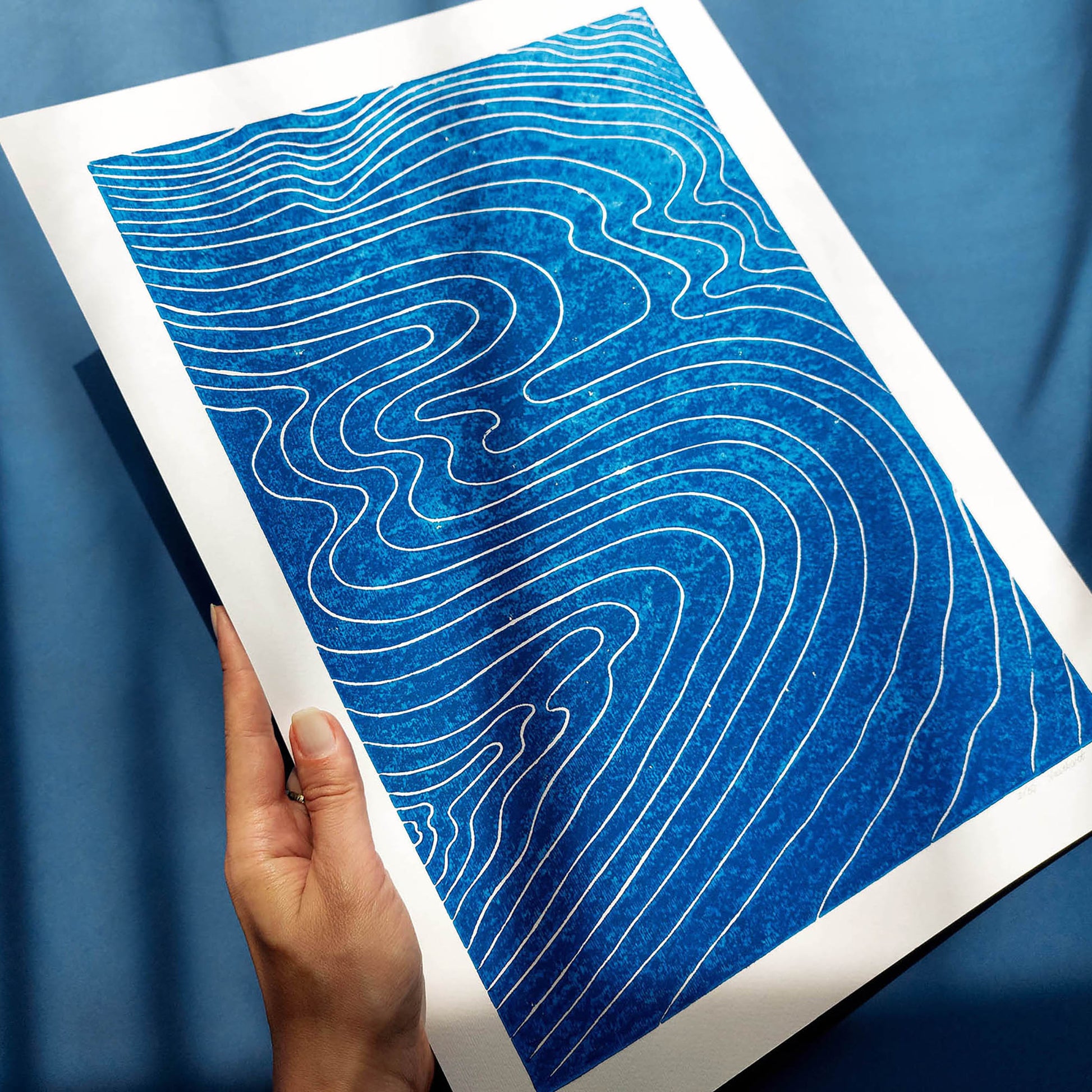 Abstract blue japanese water Linocut print Wall hanging art decor wall hanging easter gift, dorm room decor, diy gift, Dining Room Decor, daughter in law gift, Bedroom wall art, aunt gift, Aesthetic wall art, office wall decor, contemporary art, relief textured, minimalist wall art, large wall art, moody wall art, bathroom prints, home office decor, abstract wall art, geometric forms, large wall art, japanese wall art, bathroom print