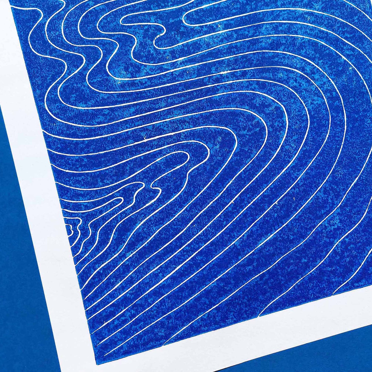 Abstract blue japanese water Linocut print Wall hanging art decor wall hanging