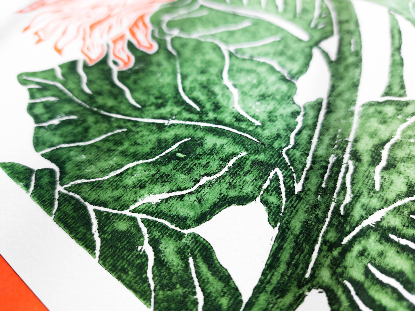Orange and green sunflowers Linocut print / block print / relief print / printmaking / lino print / linogravure