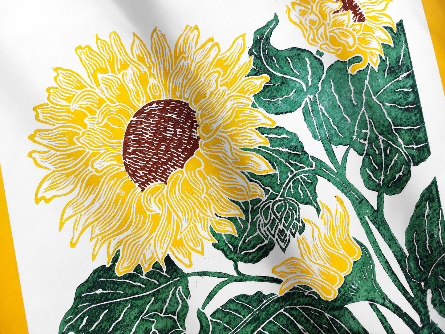 Yellow and green sunflowers Linocut print for Nature lover gift UNFRAMED Housewarming gift Nature lover gift New home gift Kitchen wall decor Living room bedroom decor 12x16 Original artwork