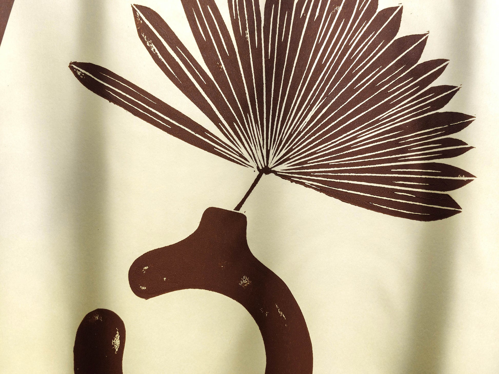 Yellow and brown Boho vase and plant art Linocut print / printmaking /relief print / lino print / linogravure / original artwork