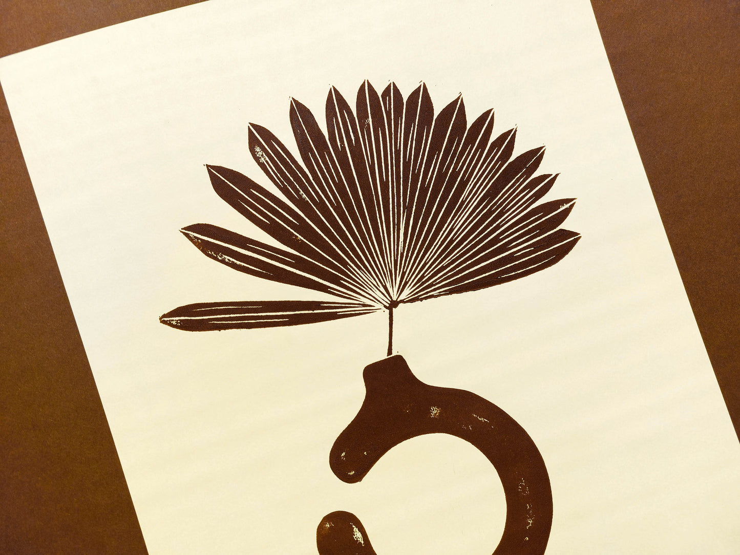 Yellow and brown Boho vase and plant art Linocut print / printmaking /relief print / lino print / linogravure / original artwork