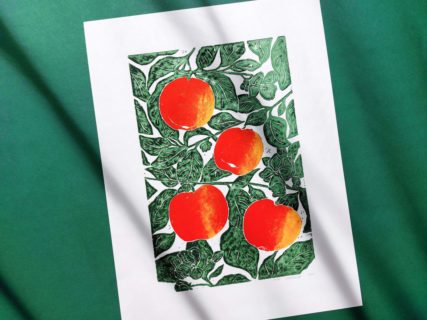 Apple linocut print / Original artwork Botanical fruit for modern kitchen wall art or Nature lover gift UNFRAMED / lino print, linogravure, original artwork, botanical floral wall art, printmaking, relief print, Red yellow and green art block print, new home gift, kitchen, dining room, bedroom, living room