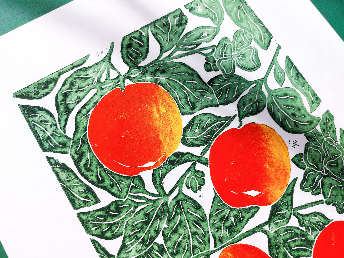 Apple linocut print / Original artwork Botanical fruit for modern kitchen wall art or Nature lover gift UNFRAMED / lino print, linogravure, original artwork, botanical floral wall art, printmaking, relief print, Red yellow and green art block print, new home gift, kitchen, dining room, bedroom, living room