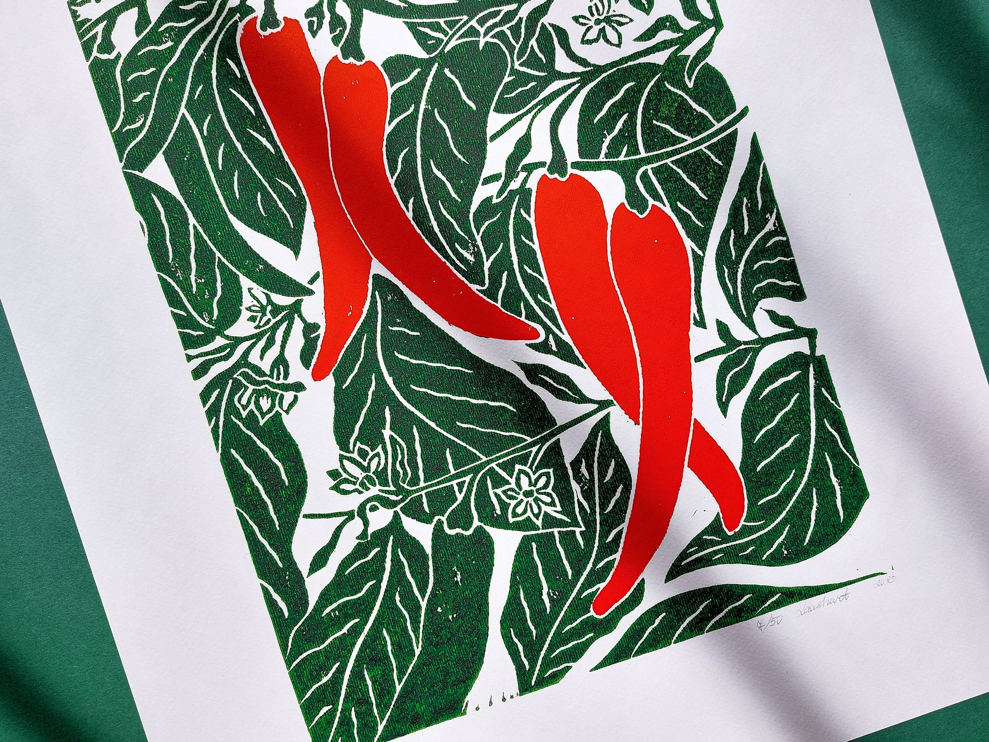 Red chili pepper plant linocut print  / Original artwork / relief print / lino print / linogravure / block print / printmaking