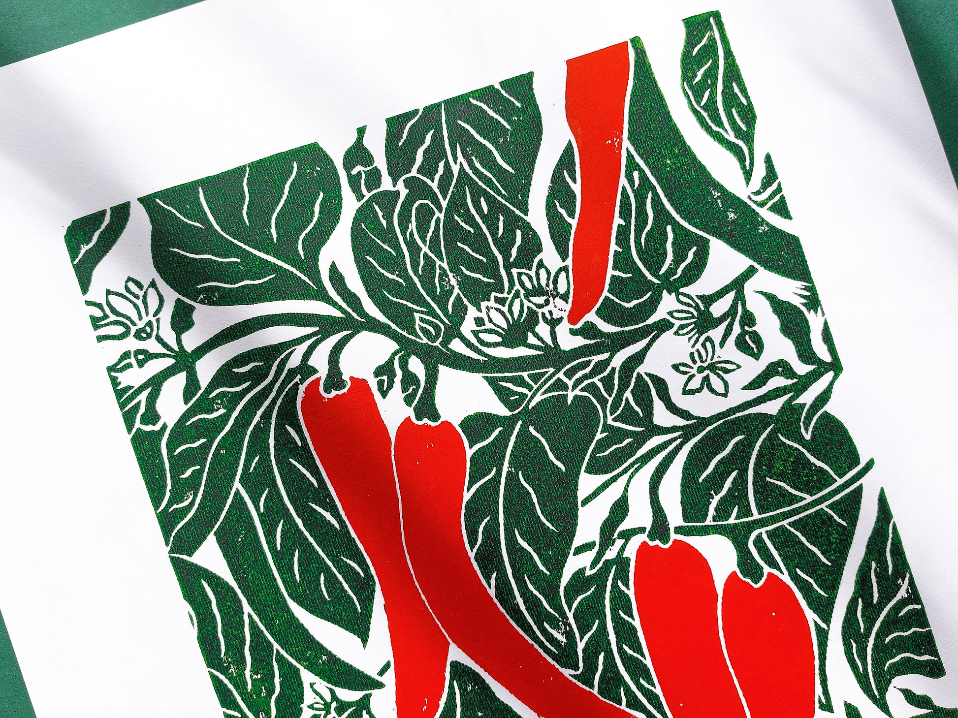 Red chili pepper plant linocut print  / Original artwork / relief print / lino print / linogravure / block print / printmaking