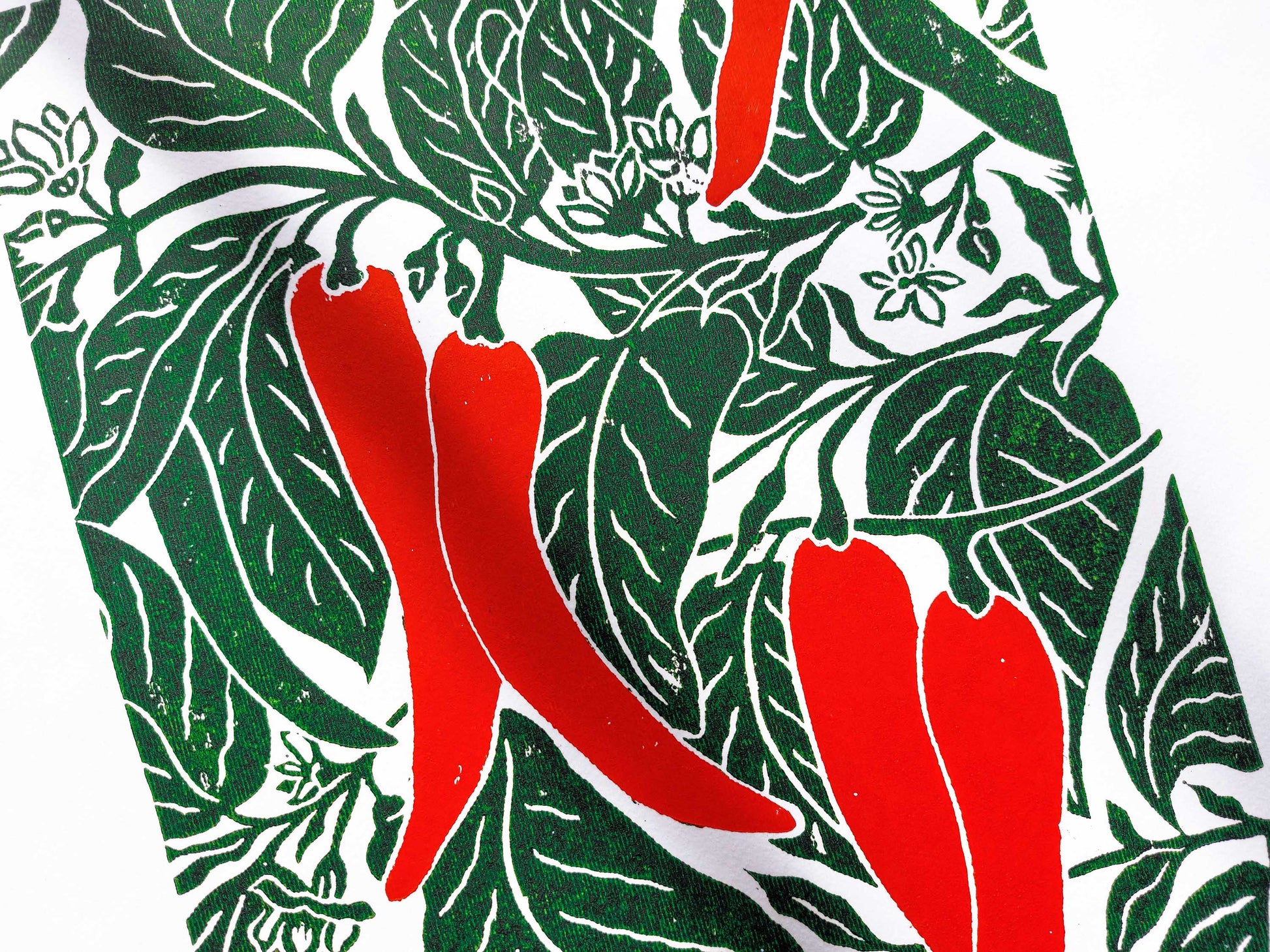 Red chili pepper plant linocut print  / Original artwork Botanical fruit for modern kitchen wall art or Nature lover gift UNFRAMED for modern kitchen / living room or dining room / bedroom wall decor