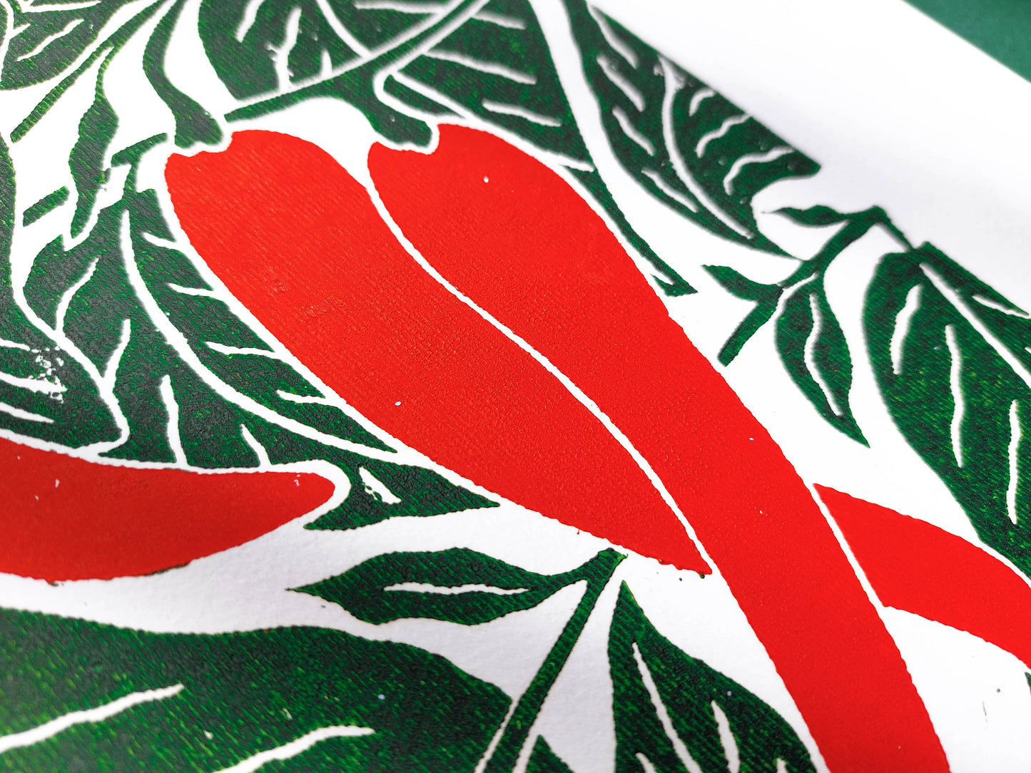 Details Red chili pepper green plant linocut print / Original artwork / relief print / lino print / linogravure / block print / printmaking