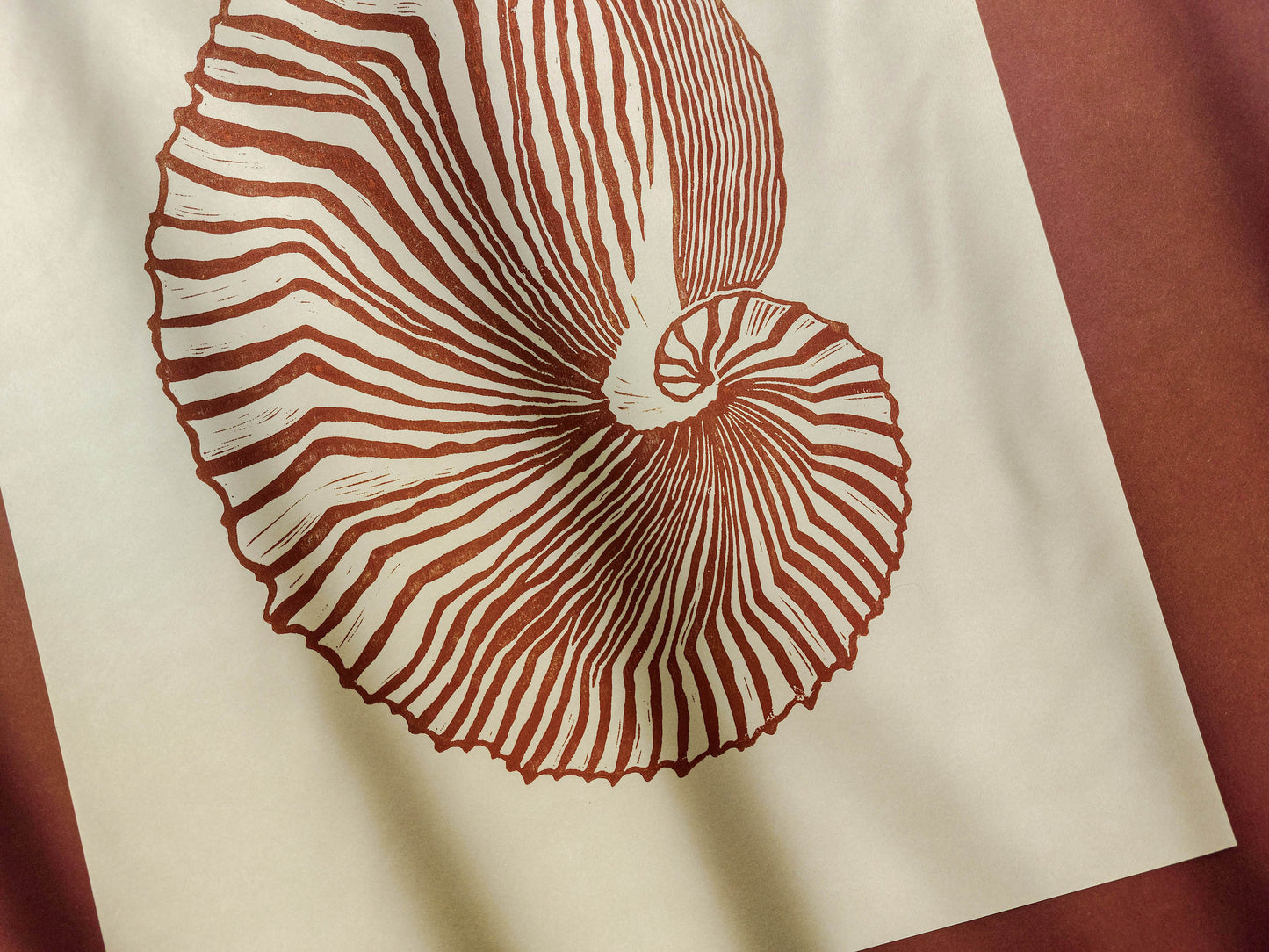 Beige and brown sea shell art Linocut print art for Bedroom or bathroom wall decor UNFRAMED / living room wall adecor for New home gift, houswarming gift, nature lover gift, Nautical wall decor, Simple artwork, Hampton style decor, Coastal wall art