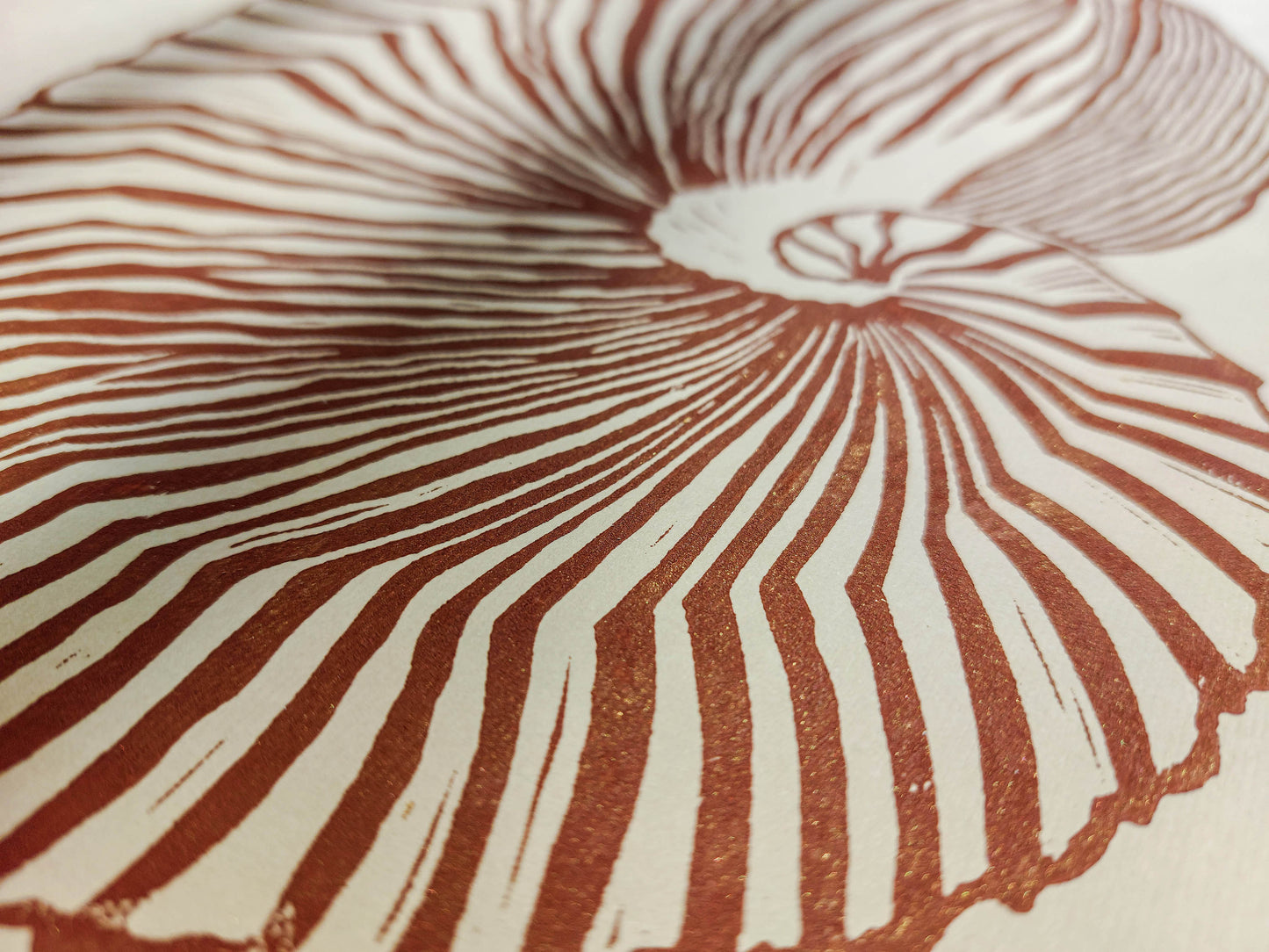Beige and brown sea shell art Linocut print / printmaking / original artwork / lino print / linogravure / relief print / block print
