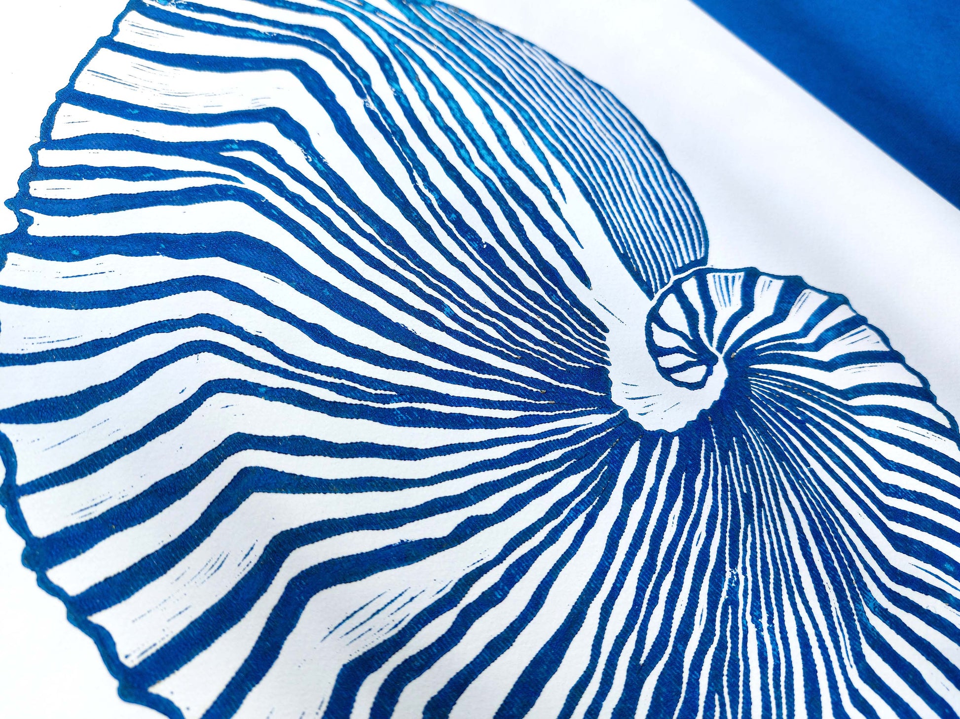Gallery wall set of 2 Blue sea shell and ocean waves wall art Linocut print UNFRAMED / costal art / hampton style / nautical wall art / lino print / linogravure / original artwork for bedroom / bathroom / living room