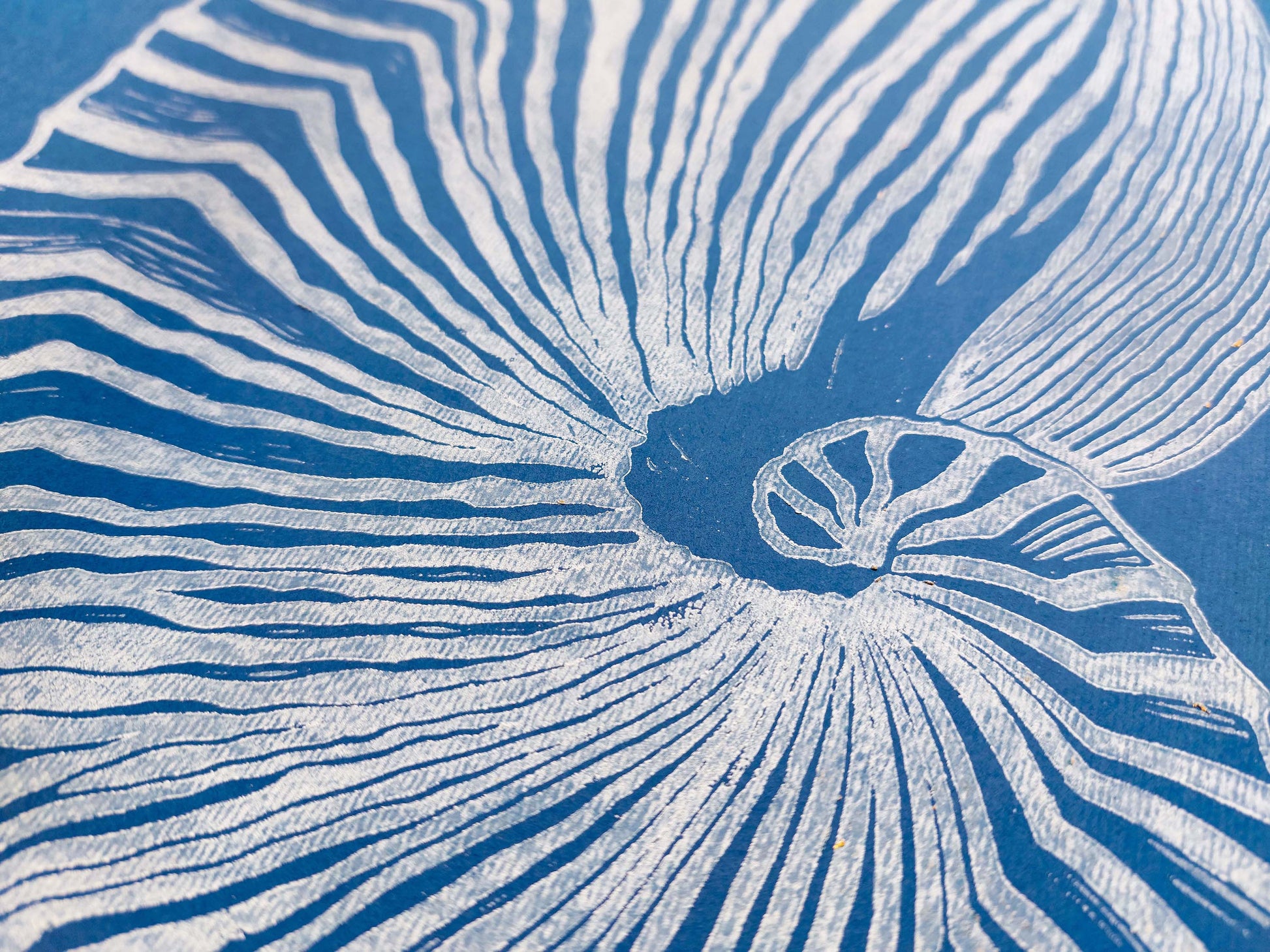 Gallery wall set of 2 Linocut print Blue ocean waves and sea shell wall art 12x16 for Nature lovers gift UNFRAMED / lino print / linogravure / original artwork / printmaking / hampton style / costal wall art / nautical wall art for bedroom, living room, bathroom / classical wall art