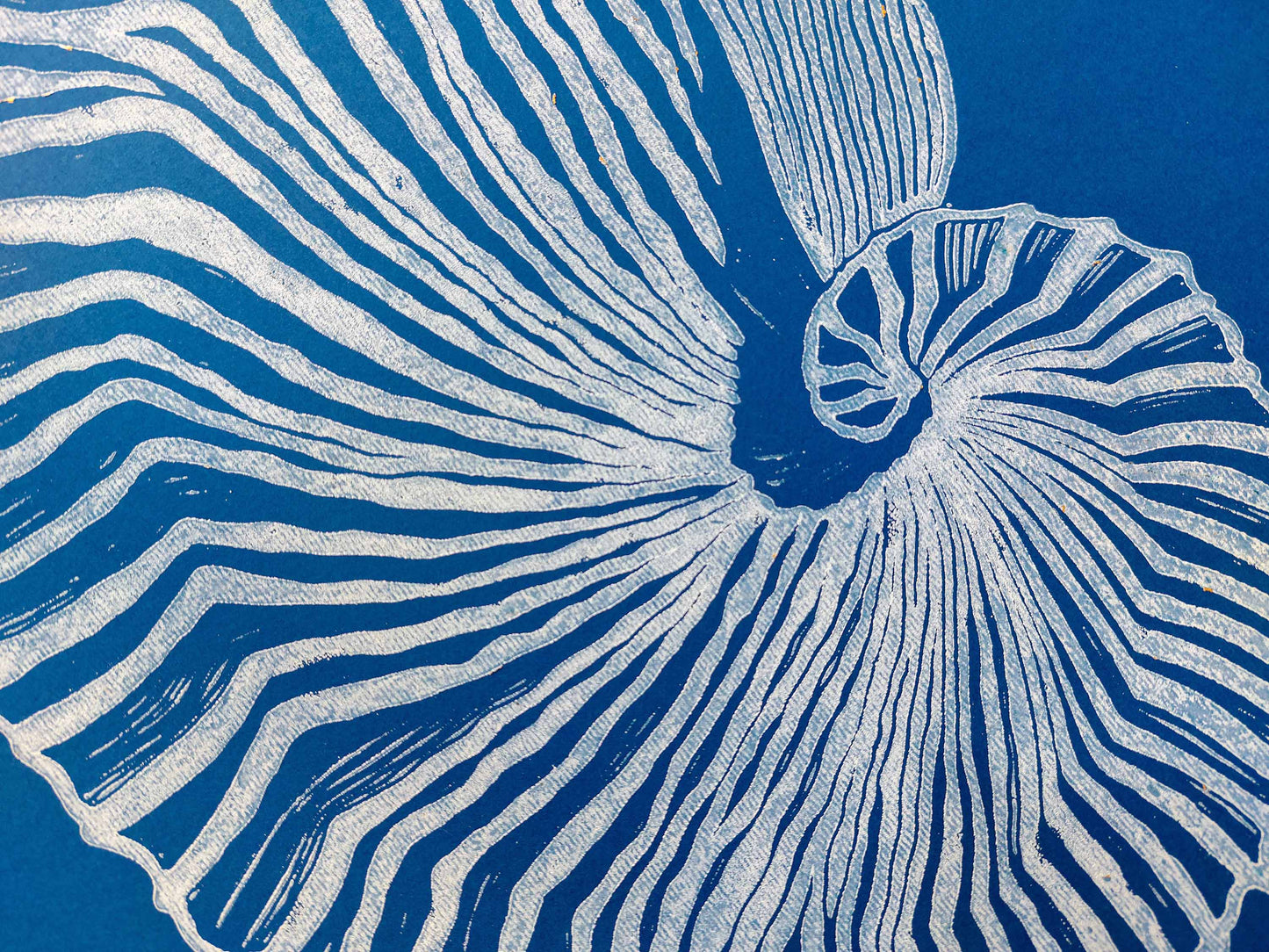 Gallery wall set of 2 Linocut print Blue ocean waves and sea shell wall art 12x16 for Nature lovers gift UNFRAMED / lino print / linogravure / original artwork / printmaking / hampton style / costal wall art / nautical wall art for bedroom, living room, bathroom / classical wall art