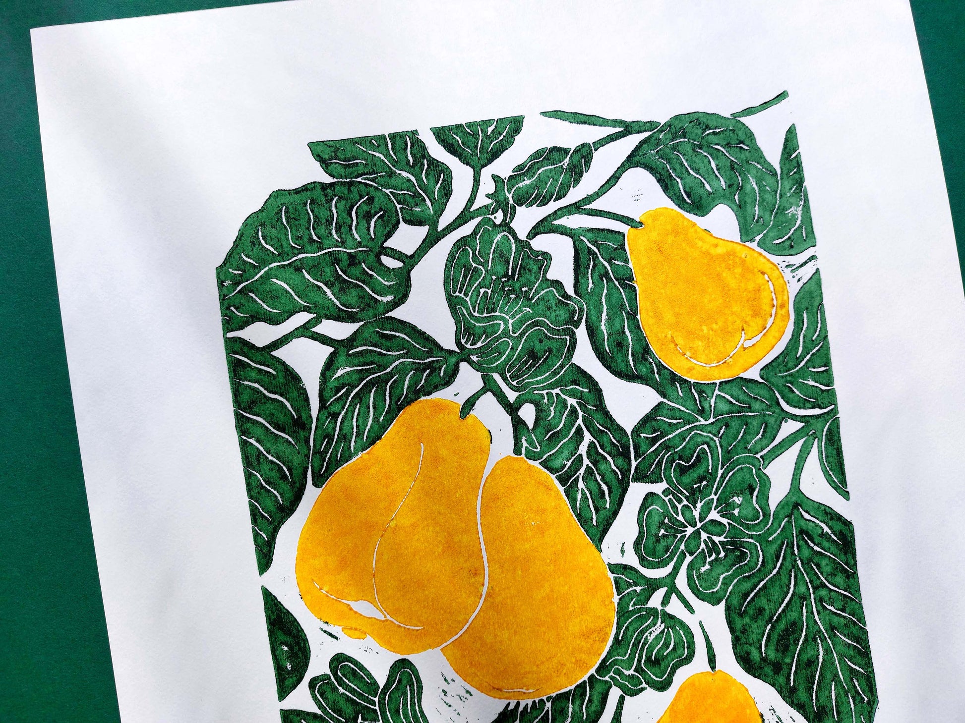 Gallery wall set of 2 Linocut print Yellow pears and red apples Botanical wall art for farm kitchen art and nature lover gift UNFRAMED 12x16 / lino print, relief print, original artwork, block print, printmaking, linogravure, new home gift, housewarming, nature lovers gift, living room, dining room