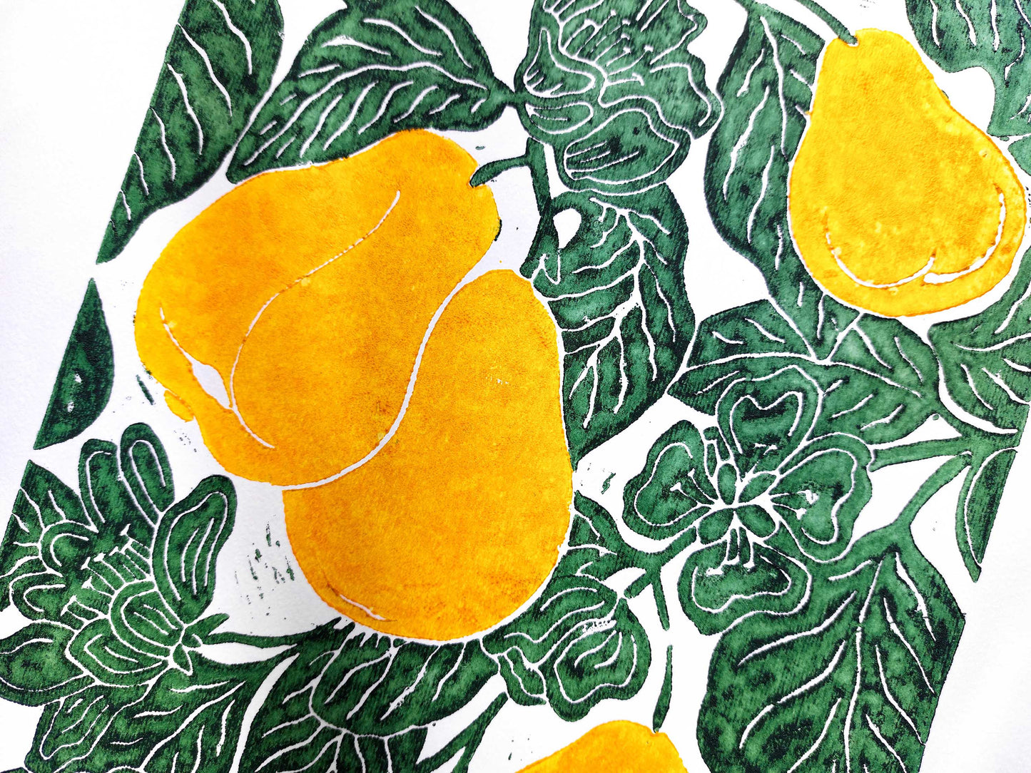 Pears linocut print / Original artwork Botanical fruit for modern kitchen wall art or Nature lover gift UNFRAMED / printmaking, lino print, linogravure, block print, relief print for modern kitchen art, dining room wall decor, bedroom, housewarming gift, nature lover gift, new home gift mother gift
