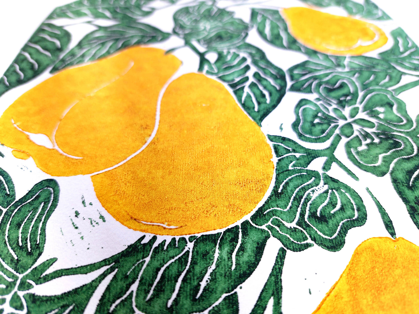 Pears linocut print / Original artwork Botanical fruit for modern kitchen wall art or Nature lover gift UNFRAMED / printmaking, lino print, linogravure, block print, relief print for modern kitchen art, dining room wall decor, bedroom, housewarming gift, nature lover gift, new home gift mother gift