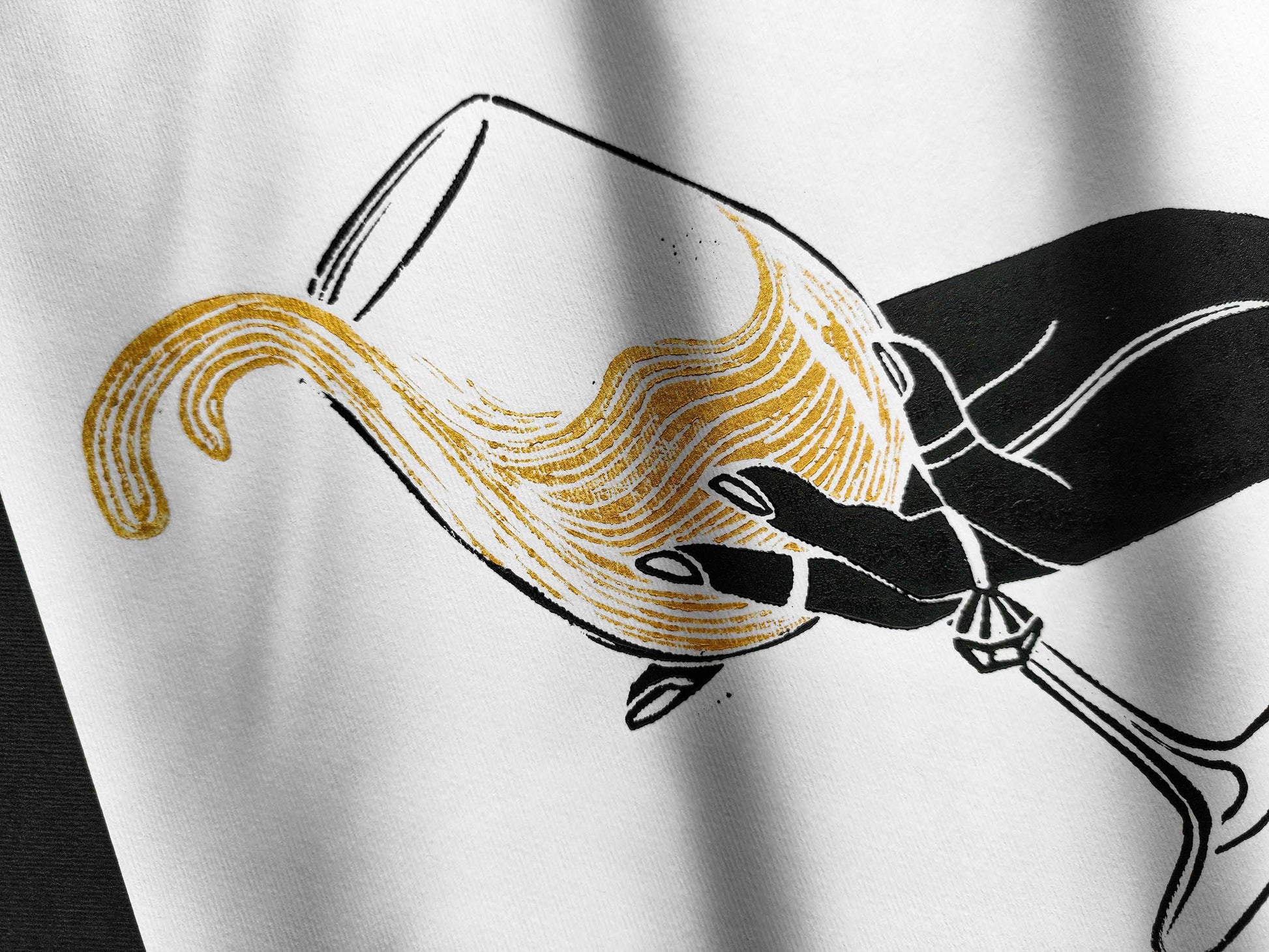 Black woman hand with glass of white gold wine Linocut print for New home gift UNFRAMED / lino print, linogravure, original artwork, relief print, printmaking / alcohol drink art, for dining room, living room and modern kitchen wall art and decor