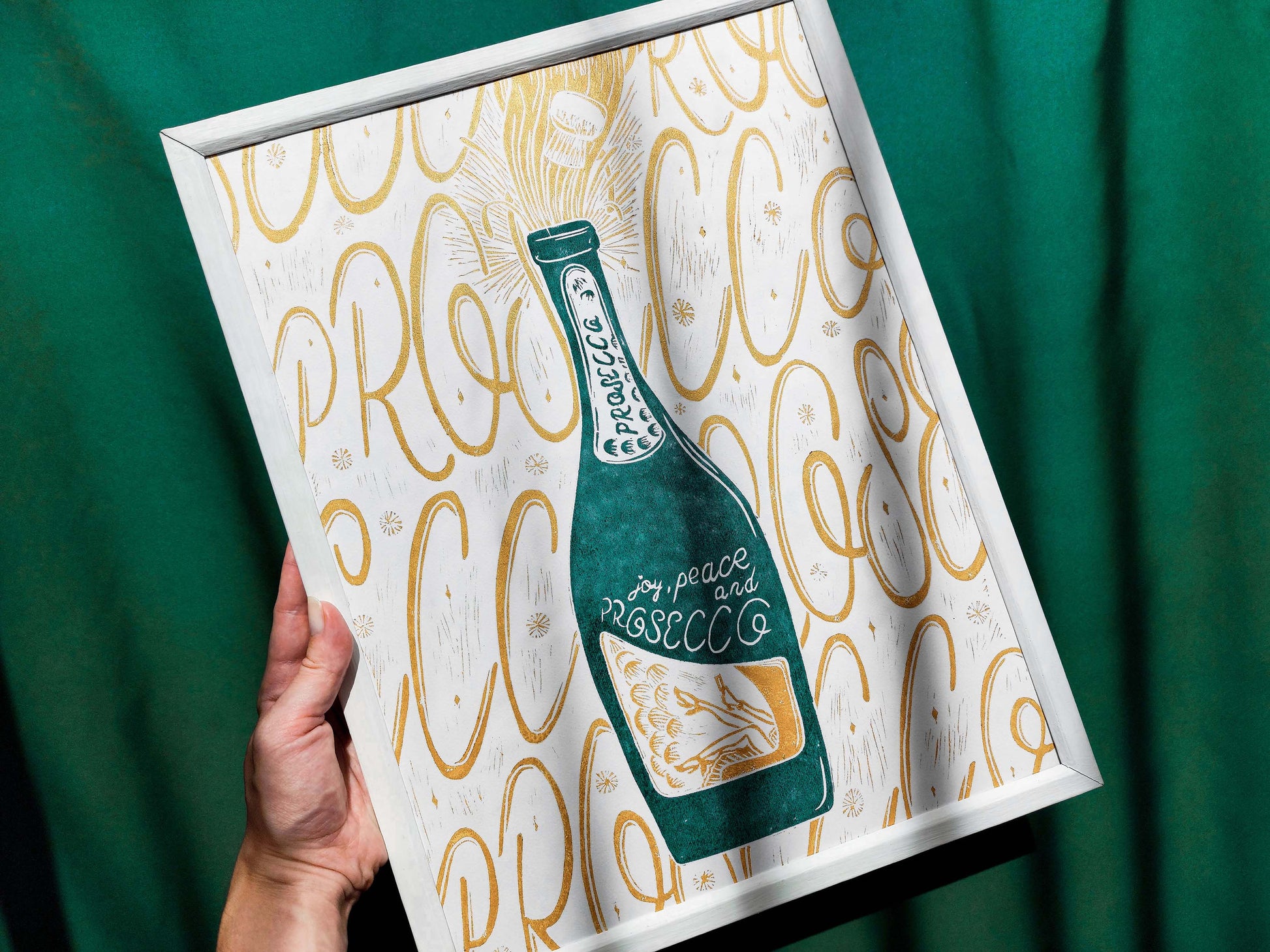 Linocut print Prosecco alcohol original artwork Holiday winter wall art Modern kitchen art or Bar decor UNFRAMED, relief printmaking art, handmade print, Lino print, Living room wall art, Linogravure, Gift for girlfriend, cheers, girls art, Aesthetic wall art, Modern kitchen art, Festive wall art decoration
