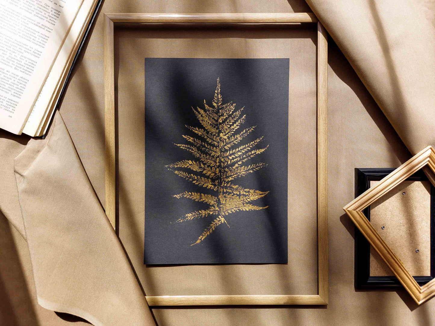 Gold and black Fern textured plant Monotype print N1 for Nature lover gift UNFRAMED, printmaking art, Bedroom wall decor, Living room wall art, relief print, handmade artwork, Foraged wall decor, Original artwork, Farm kitchen art, cottagecore wall art, new home gift, housewarming gift, farmhouse decor, vintage art, nature wall art, floral wall decor, botanical print