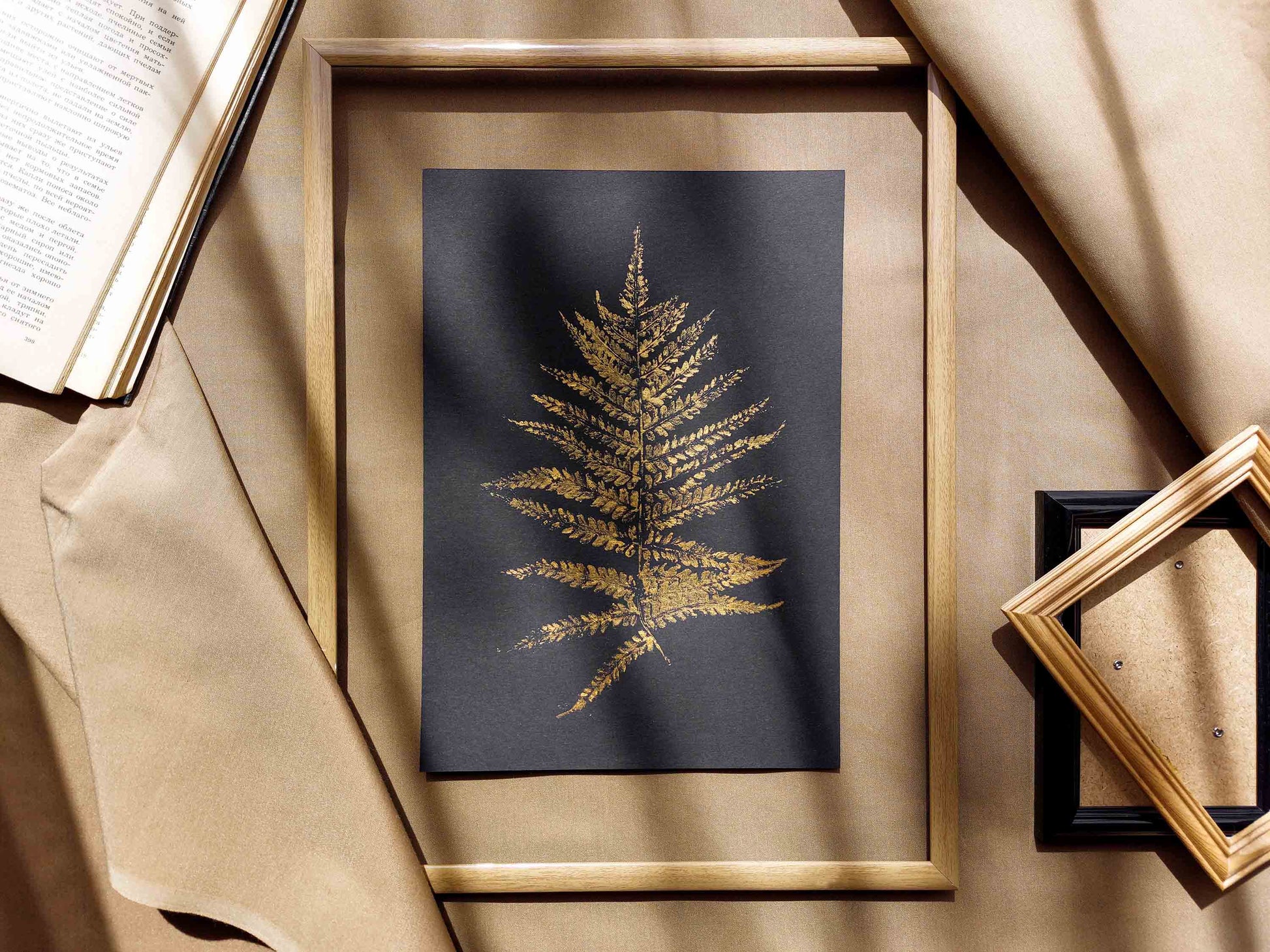 Gold and black Fern textured plant Monotype print N1 for Nature lover gift UNFRAMED, printmaking art, Bedroom wall decor, Living room wall art, relief print, handmade artwork, Foraged wall decor, Original artwork, Farm kitchen art, cottagecore wall art, new home gift, housewarming gift, farmhouse decor, vintage art, nature wall art, floral wall decor, botanical print