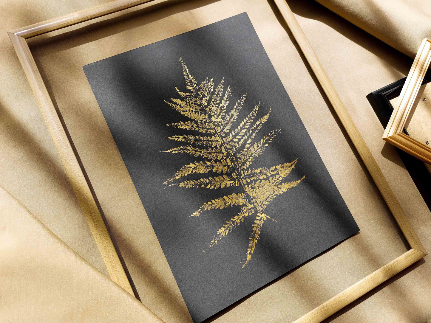 Gold and black Fern textured plant Monotype print N1 for Nature lover gift UNFRAMED, printmaking art, Bedroom wall decor, Living room wall art, relief print, handmade artwork, Foraged wall decor, Original artwork, Farm kitchen art, cottagecore wall art, new home gift, housewarming gift, farmhouse decor, vintage art, nature wall art, floral wall decor, botanical print