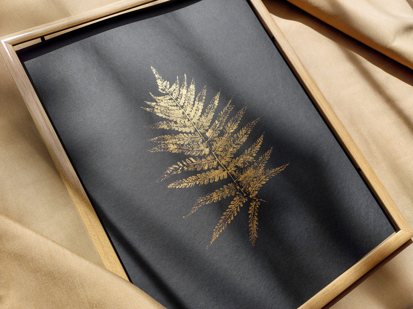 Monotype print Bedroom wall decor Living room wall art Nature lover gift Printmaking art relief print Gold and black art Fern textured plant Foraged wall decor Original artwork Farm kitchen art cottagecore wall art Botanical artwork