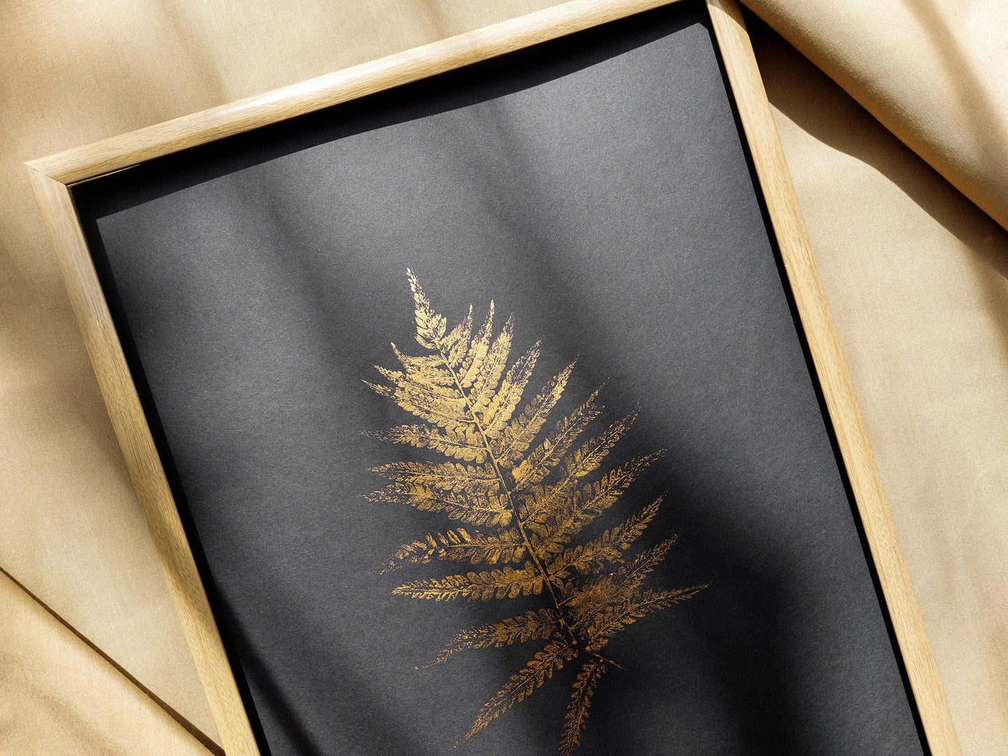 Monotype print Bedroom wall decor Living room wall art Nature lover gift Printmaking art relief print Gold and black art Fern textured plant Foraged wall decor Original artwork Farm kitchen art cottagecore wall art Botanical artwork