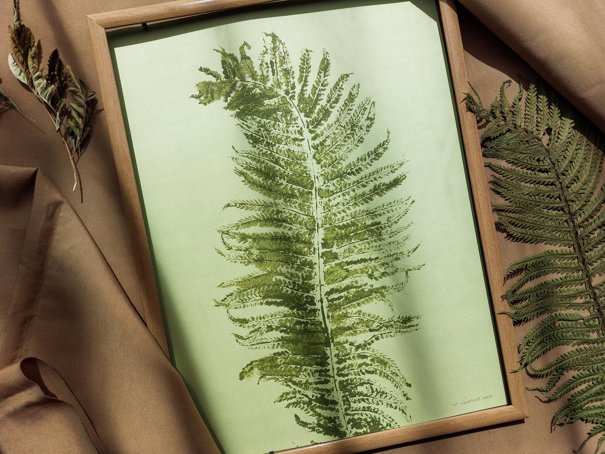 Monotype print Sage green fern textured relief plant texture Foraged wall decor Original printmaking artwork Nature lover gift One of a kind