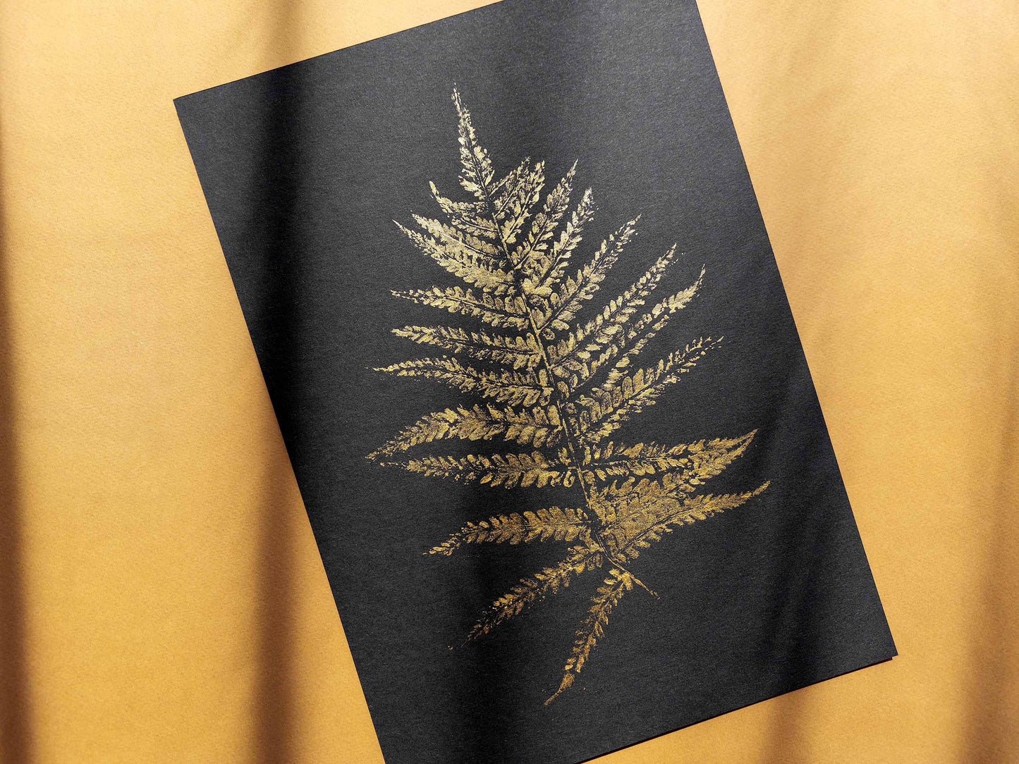 Gold and black Fern textured plant Monotype print N1 for Nature lover gift UNFRAMED, printmaking art, Bedroom wall decor, Living room wall art, relief print, handmade artwork, Foraged wall decor, Original artwork, Farm kitchen art, cottagecore wall art, new home gift, housewarming gift, farmhouse decor, vintage art, nature wall art, floral wall decor, botanical print