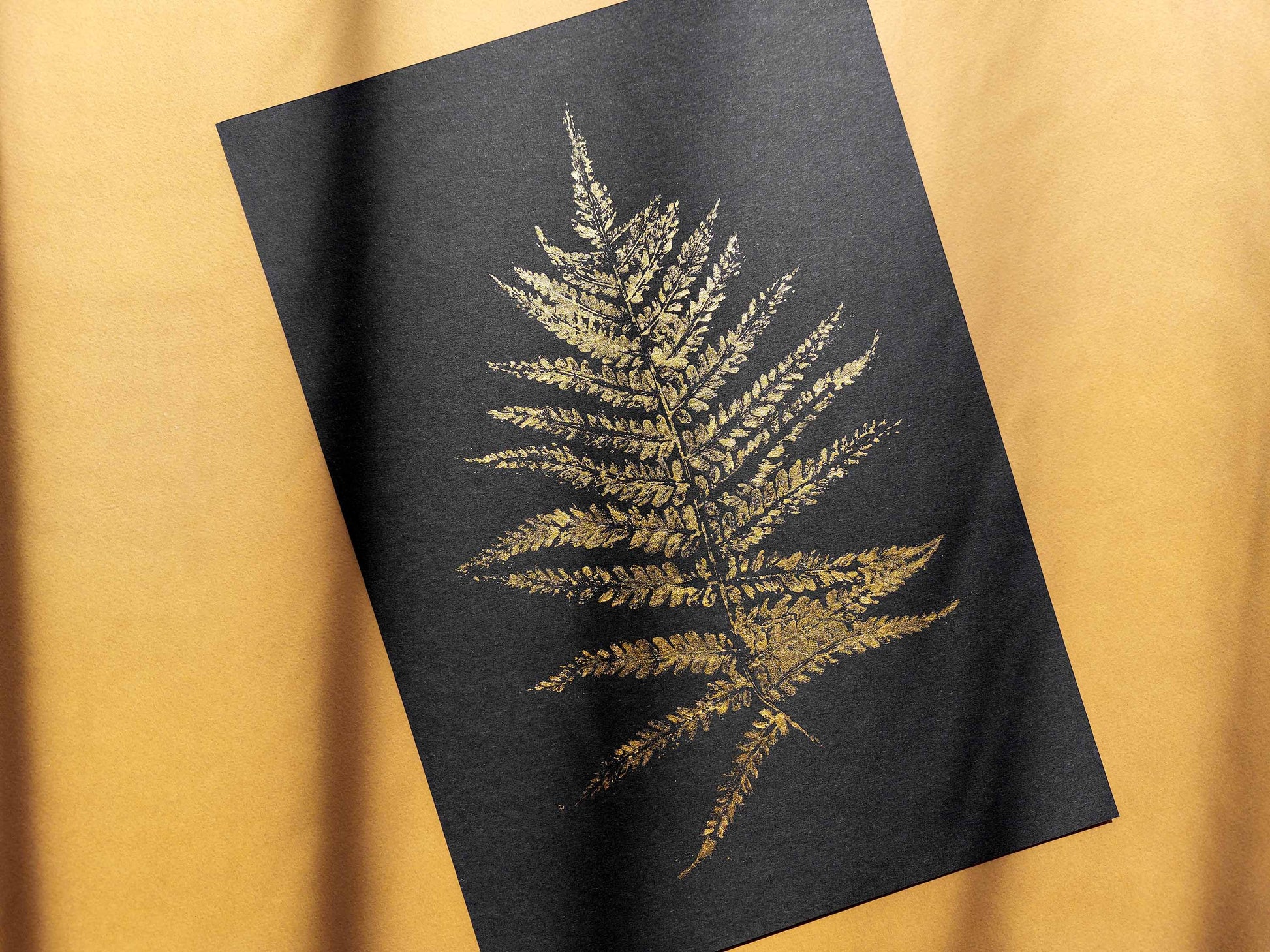 Gold and black Fern textured plant Monotype print N1 for Nature lover gift UNFRAMED, printmaking art, Bedroom wall decor, Living room wall art, relief print, handmade artwork, Foraged wall decor, Original artwork, Farm kitchen art, cottagecore wall art, new home gift, housewarming gift, farmhouse decor, vintage art, nature wall art, floral wall decor, botanical print
