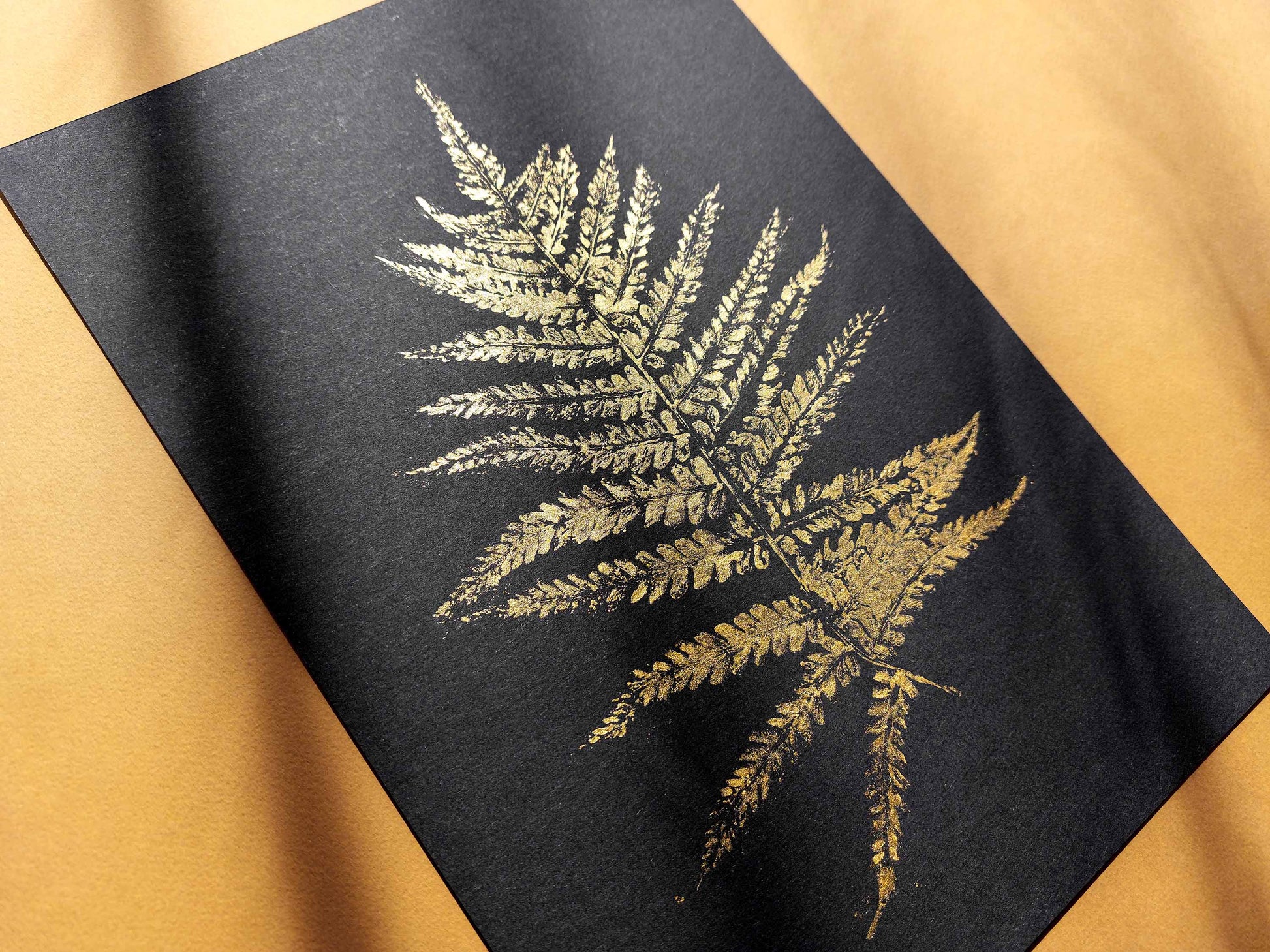 Gold and black Fern textured plant Monotype print N1 for Nature lover gift UNFRAMED, printmaking art, Bedroom wall decor, Living room wall art, relief print, handmade artwork, Foraged wall decor, Original artwork, Farm kitchen art, cottagecore wall art, new home gift, housewarming gift, farmhouse decor, vintage art, nature wall art, floral wall decor, botanical print