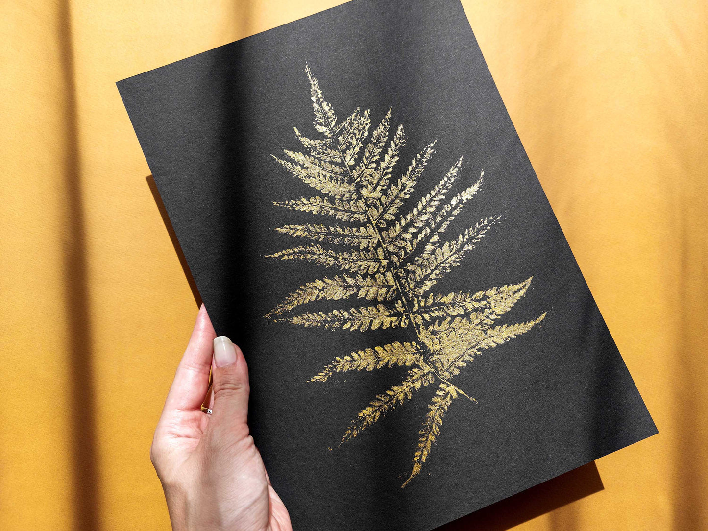 Gold and black Fern textured plant Monotype print N1 for Nature lover gift UNFRAMED, printmaking art, Bedroom wall decor, Living room wall art, relief print, handmade artwork, Foraged wall decor, Original artwork, Farm kitchen art, cottagecore wall art, new home gift, housewarming gift, farmhouse decor, vintage art, nature wall art, floral wall decor, botanical print