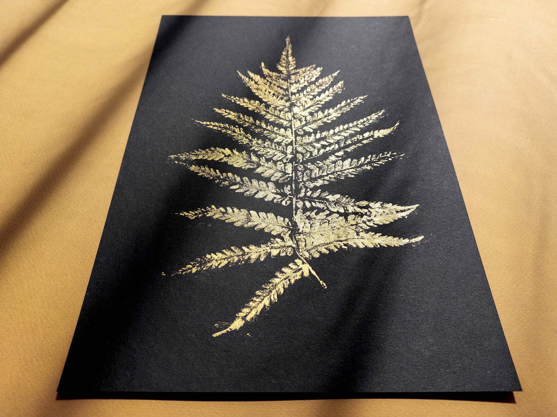 Gold and black Fern textured plant Monotype print N1 for Nature lover gift UNFRAMED, printmaking art, Bedroom wall decor, Living room wall art, relief print, handmade artwork, Foraged wall decor, Original artwork, Farm kitchen art, cottagecore wall art, new home gift, housewarming gift, farmhouse decor, vintage art, nature wall art, floral wall decor, botanical print