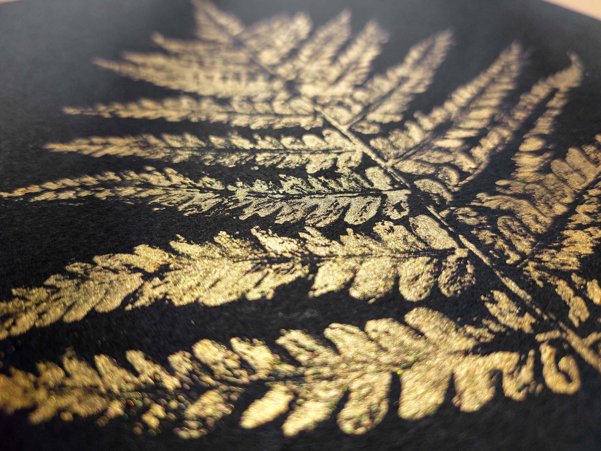 Gold and black Fern textured plant Monotype print N1 for Nature lover gift UNFRAMED, printmaking art, Bedroom wall decor, Living room wall art, relief print, handmade artwork, Foraged wall decor, Original artwork, Farm kitchen art, cottagecore wall art, new home gift, housewarming gift, farmhouse decor, vintage art, nature wall art, floral wall decor, botanical print