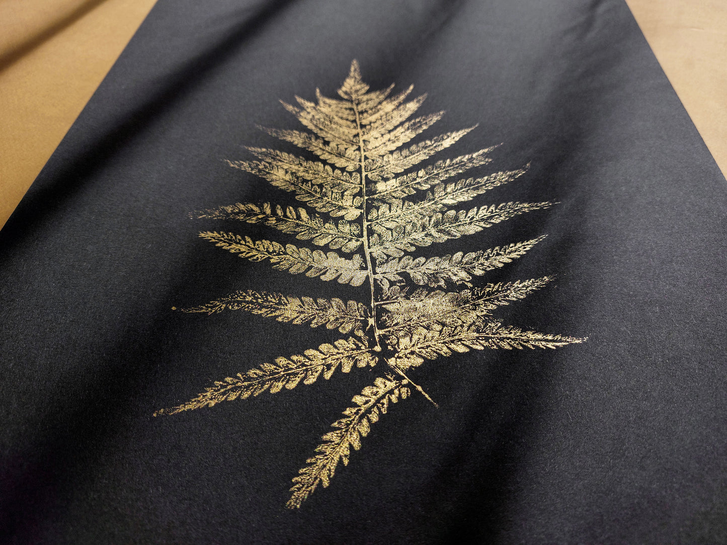 Monotype print Bedroom wall decor Living room wall art Nature lover gift Printmaking art relief print Gold and black art Fern textured plant Foraged wall decor Original artwork Farm kitchen art cottagecore wall art Botanical artwork